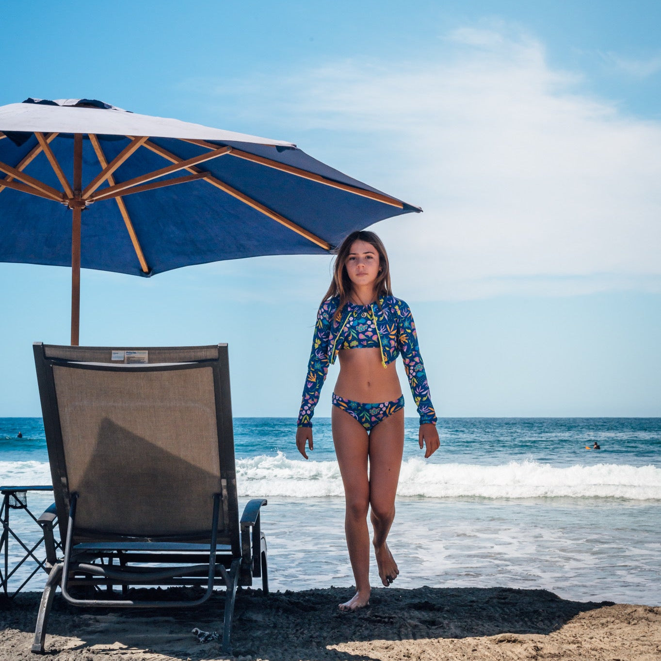 Girls Long Sleeve Crop Rash Guard | "Tropadelic"-SwimZip UPF 50+ Sun Protective Swimwear & UV Zipper Rash Guards-pos5
