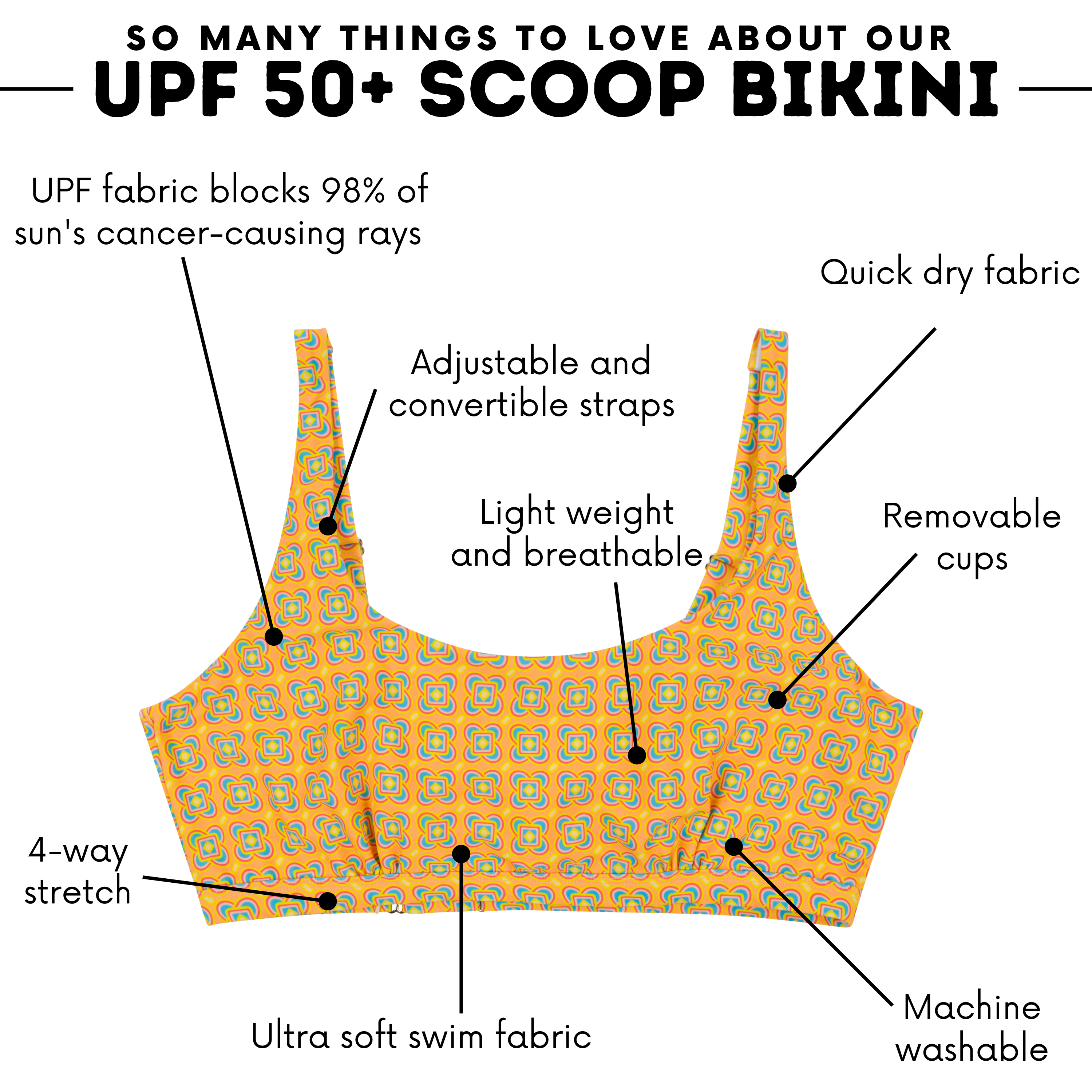 Women's Scoop Neck Bikini Top Plus Size | "Kaleidoscope"-SwimZip UPF 50+ Sun Protective Swimwear & UV Zipper Rash Guards-pos4