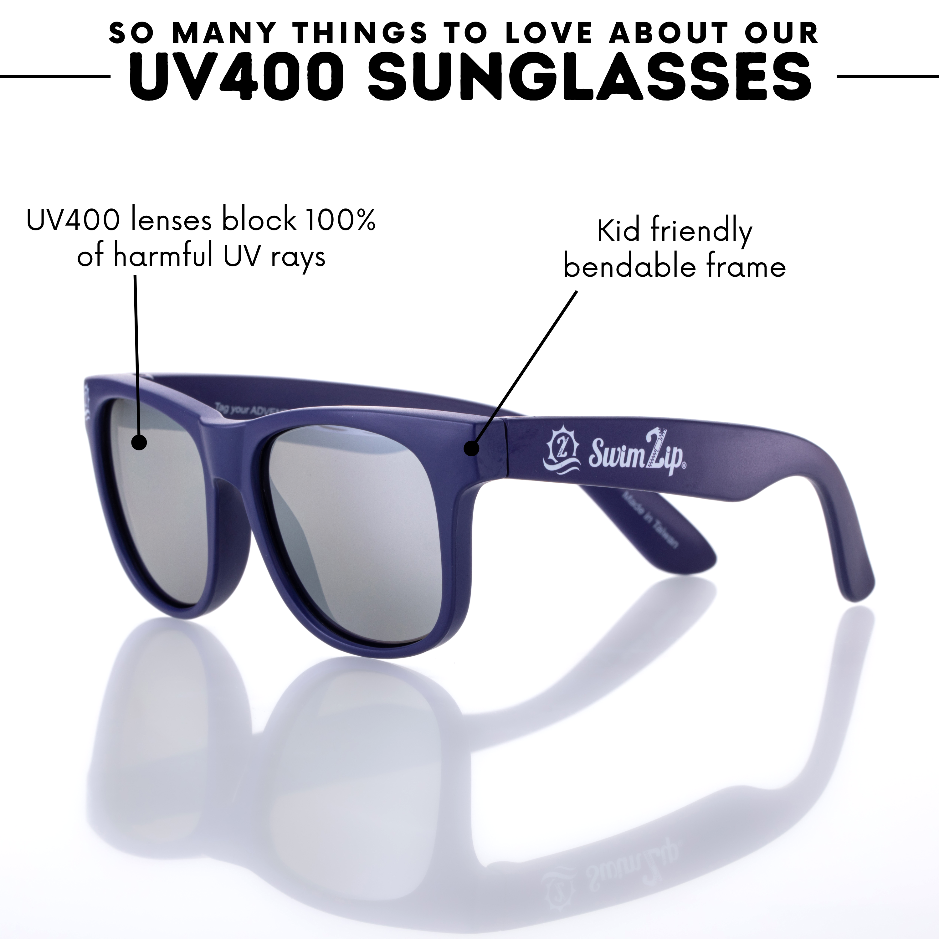 Kids Wayfarer Sunglasses - Navy-SwimZip UPF 50+ Sun Protective Swimwear & UV Zipper Rash Guards-pos5