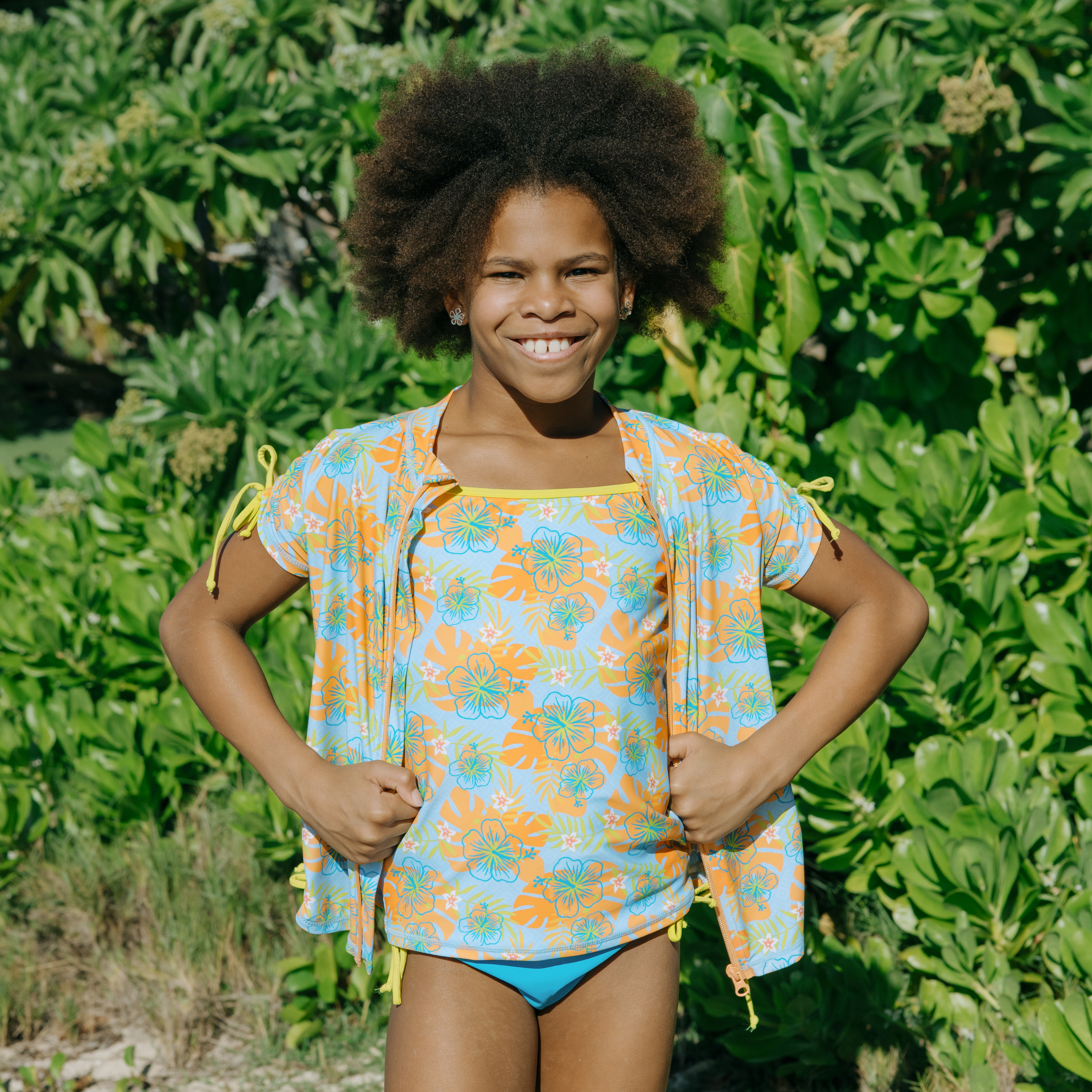 Girls Short Sleeve Rash Guard + Tankini Bikini Set (3 Piece) | "Groovy”-SwimZip UPF 50+ Sun Protective Swimwear & UV Zipper Rash Guards-pos7