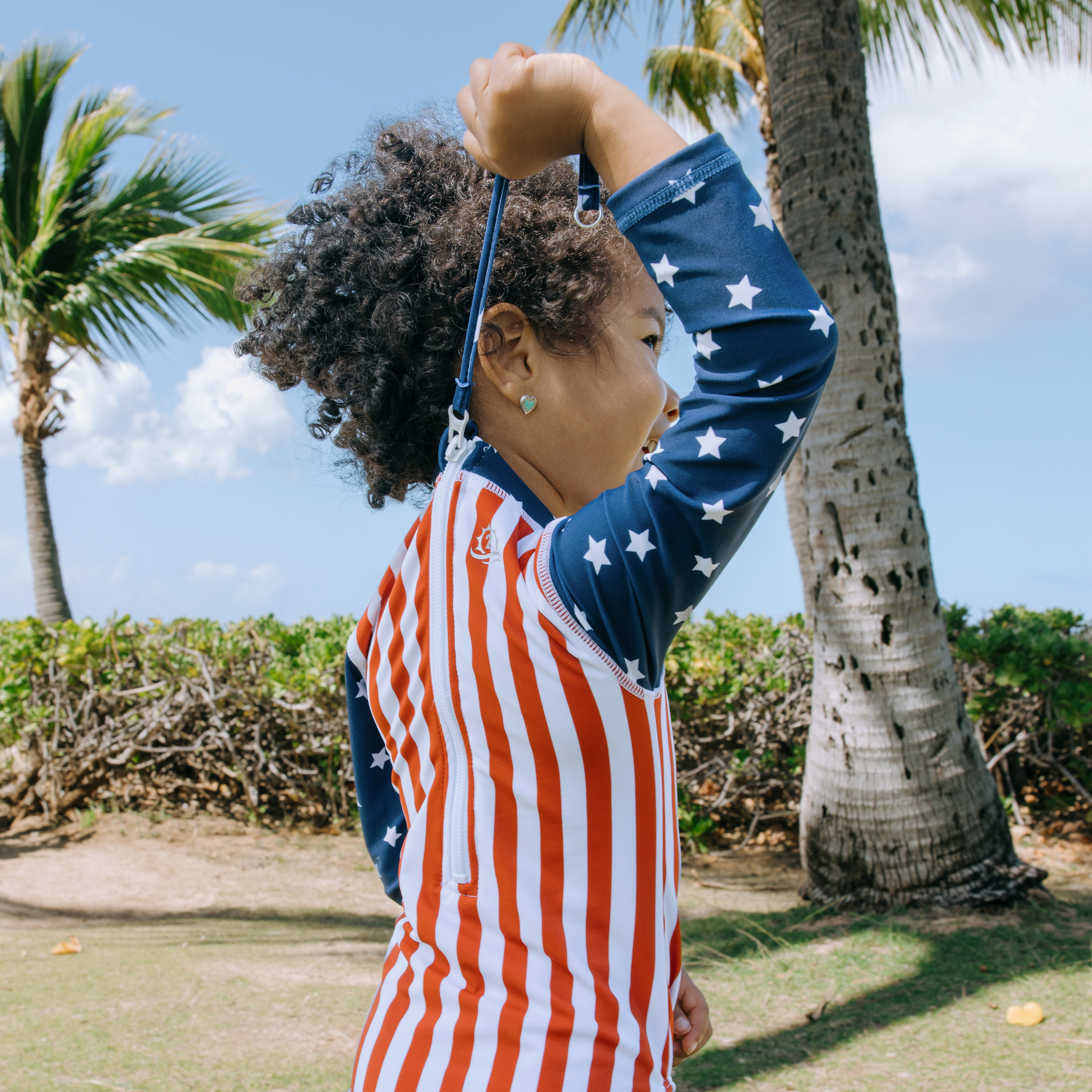 Girls Long Sleeve Surf Suit (One Piece Bodysuit) | "Americana"-SwimZip UPF 50+ Sun Protective Swimwear & UV Zipper Rash Guards-pos5