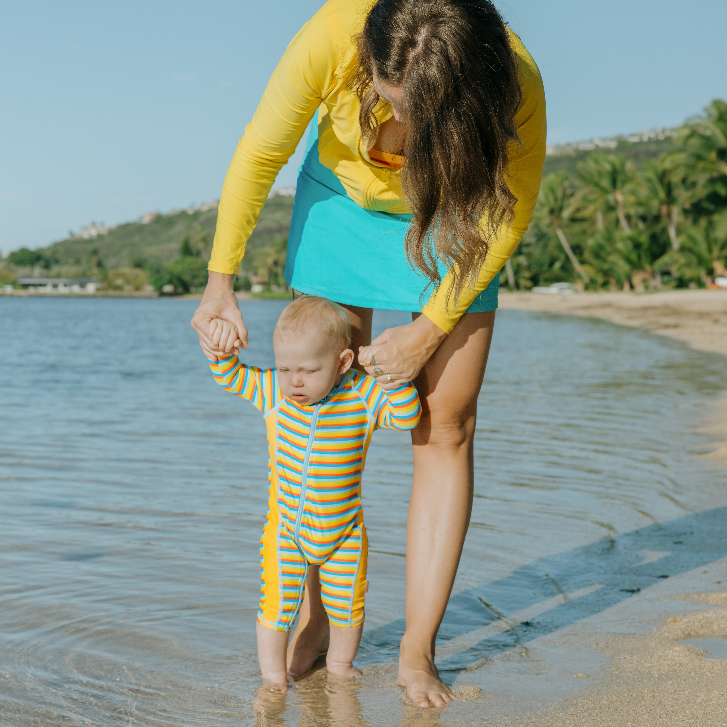 Sunsuit - Long Sleeve Romper Swimsuit | "Sunny Stripe"-SwimZip UPF 50+ Sun Protective Swimwear & UV Zipper Rash Guards-pos6