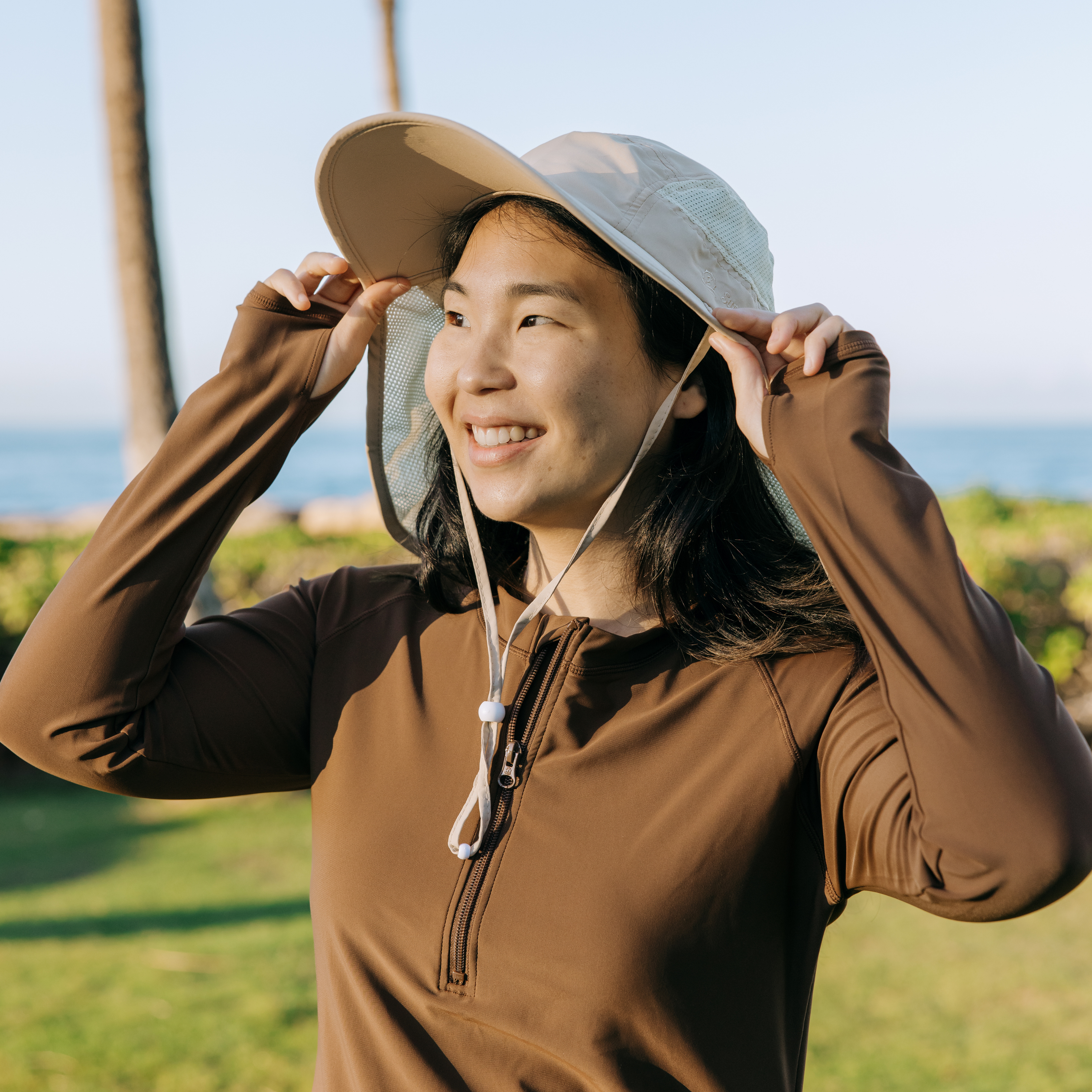 Adult Wide Brim + Flap Neck Sun Protective Adventure Hat | Beige-SwimZip UPF 50+ Sun Protective Swimwear & UV Zipper Rash Guards-pos2
