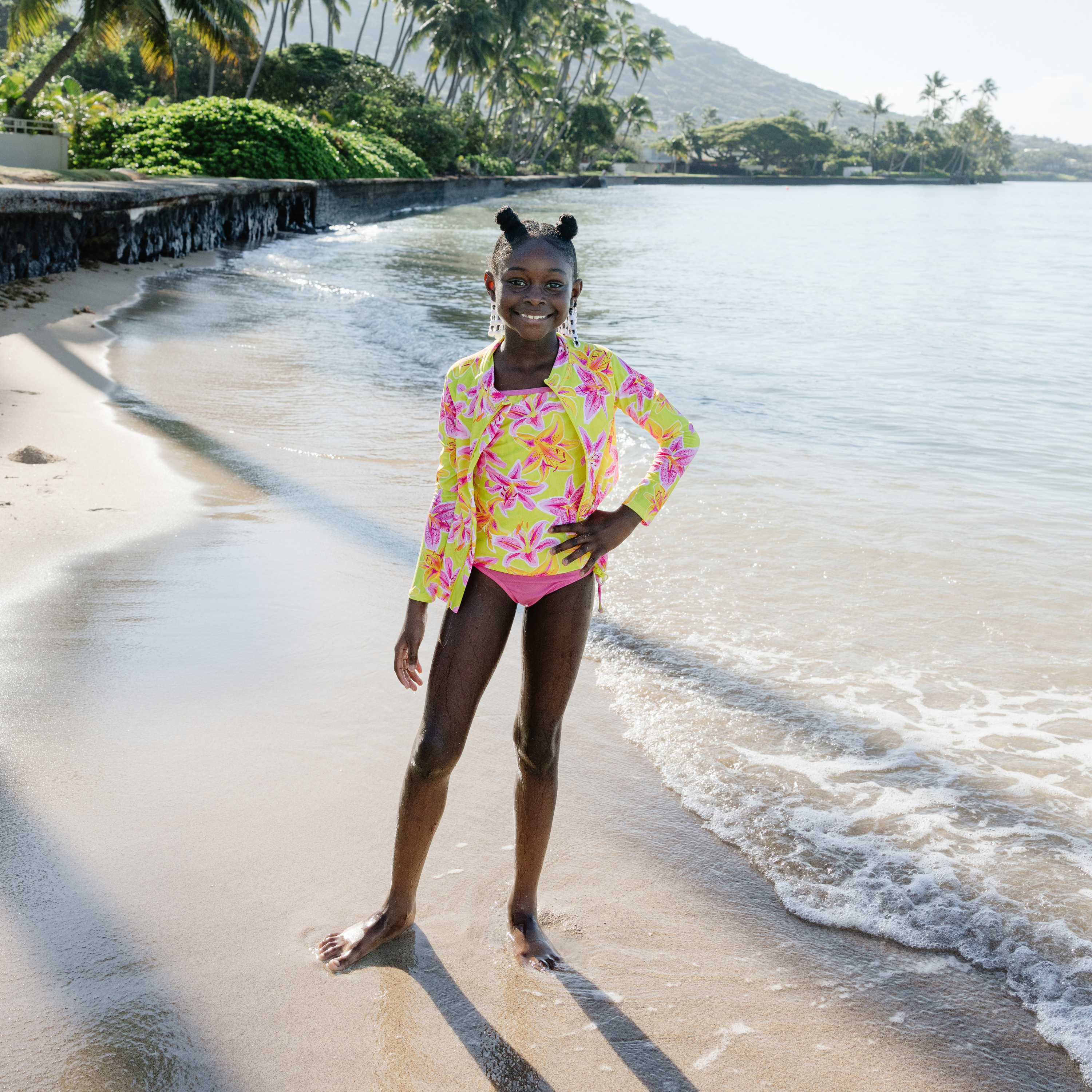 Girls Long Sleeve Rash Guard + Tankini Bikini Set (3 Piece) | "Floral Takeover"-SwimZip UPF 50+ Sun Protective Swimwear & UV Zipper Rash Guards-pos2