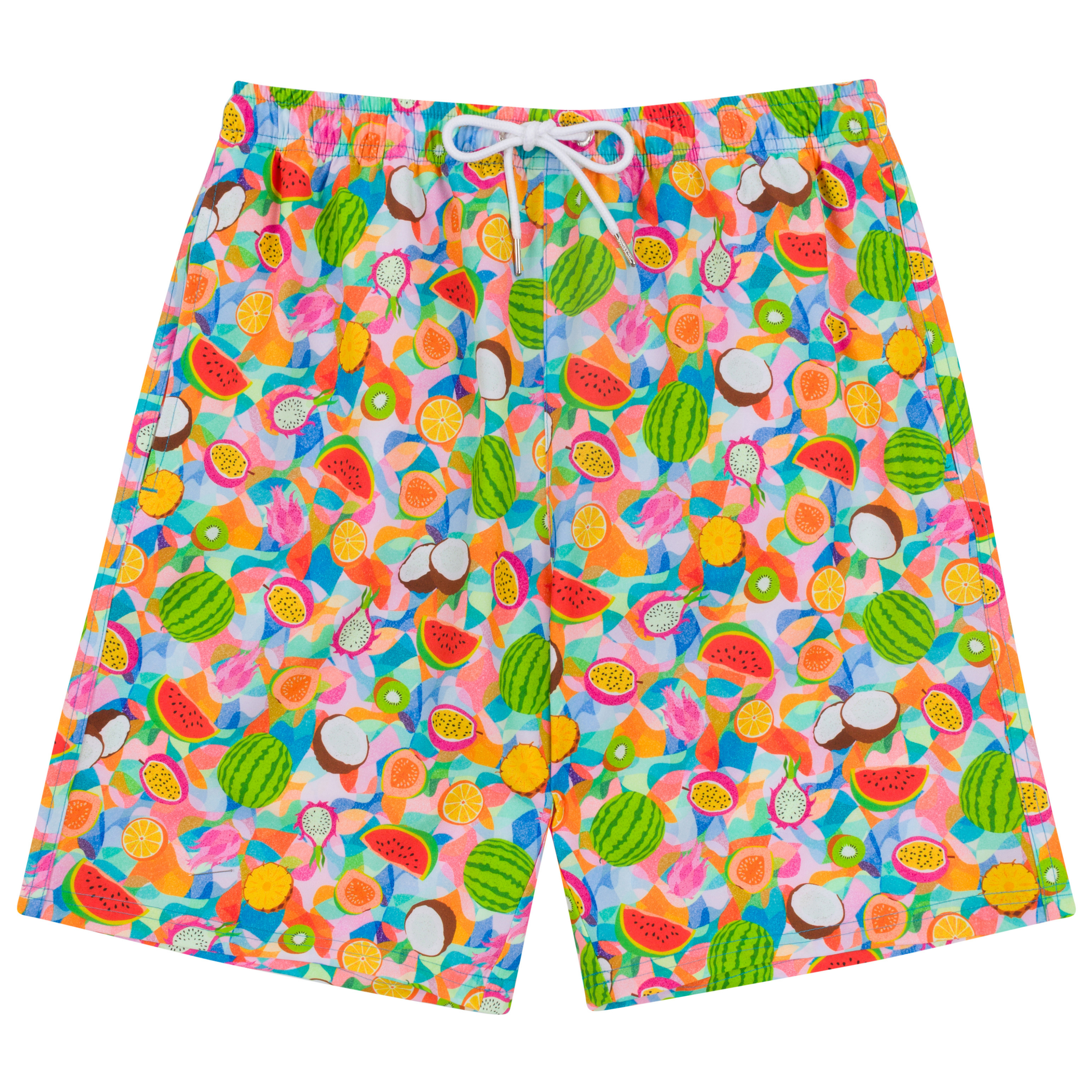 Men's 8" Swim Trunks Boxer Brief Liner | "Fruit Salad"-S-Fruit Salad-SwimZip UPF 50+ Sun Protective Swimwear & UV Zipper Rash Guards-pos1