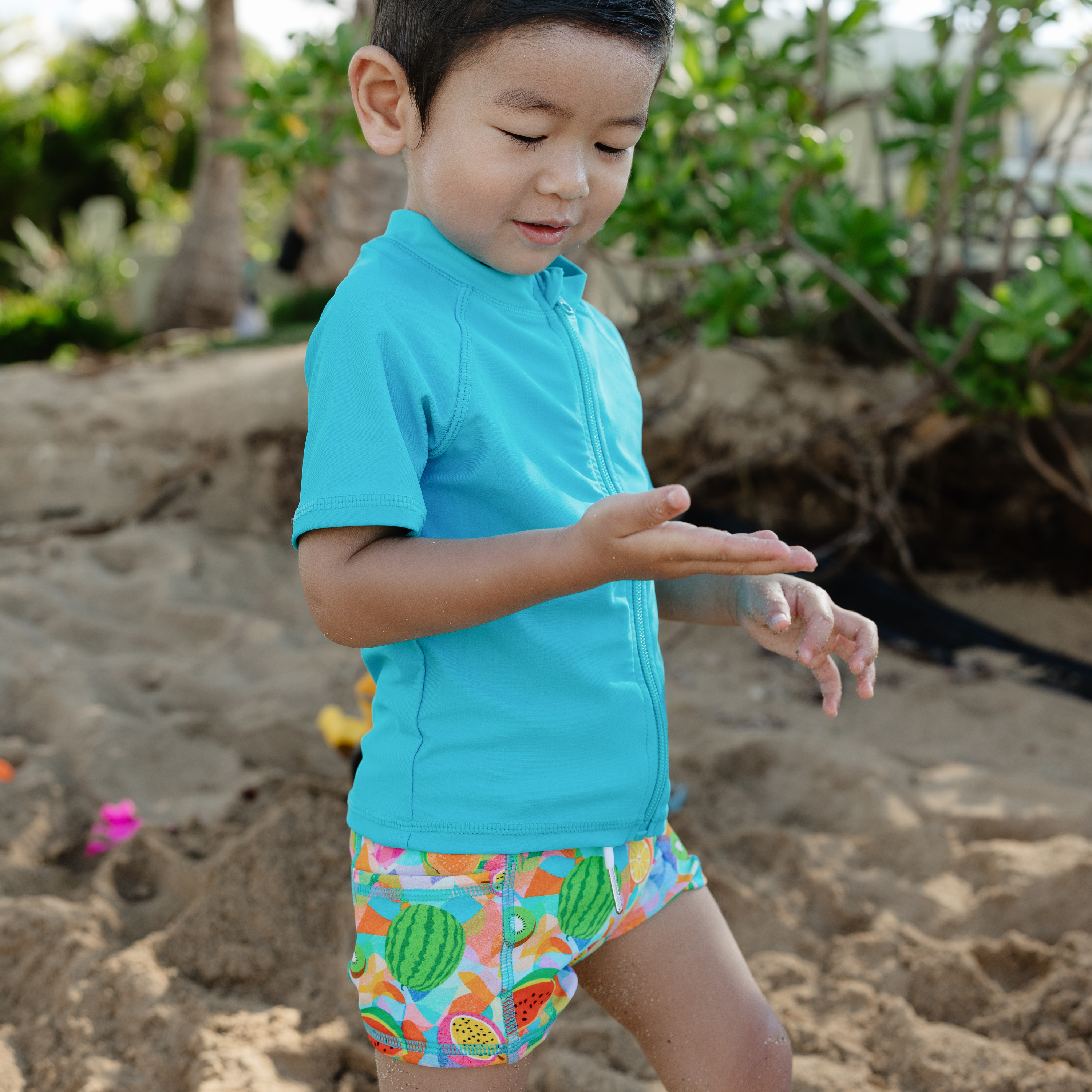 Kids Euro Swim Shorties | "Fruit Salad"-SwimZip UPF 50+ Sun Protective Swimwear & UV Zipper Rash Guards-pos2