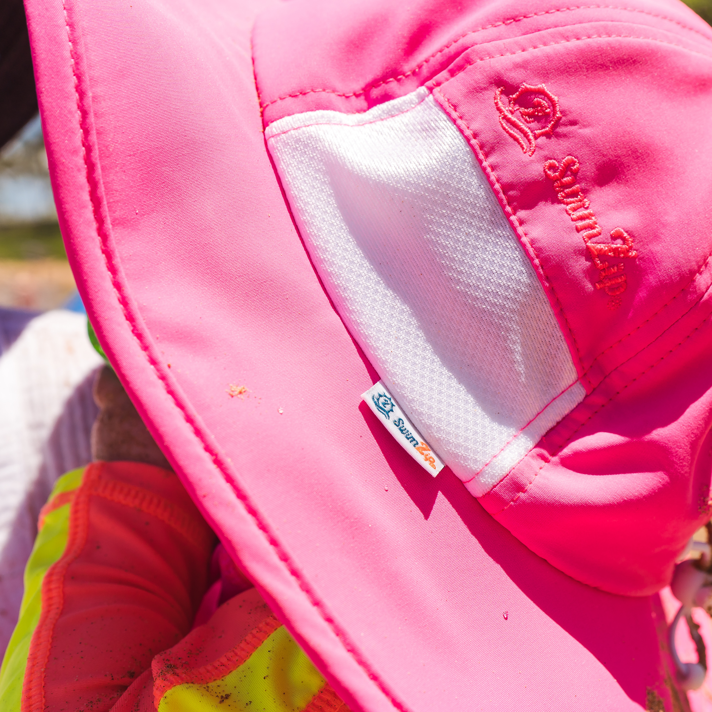 Kids Wide Brim Sun Hat "Fun Sun Day Play Hat" - Neon Shocking Pink-SwimZip UPF 50+ Sun Protective Swimwear & UV Zipper Rash Guards-pos7