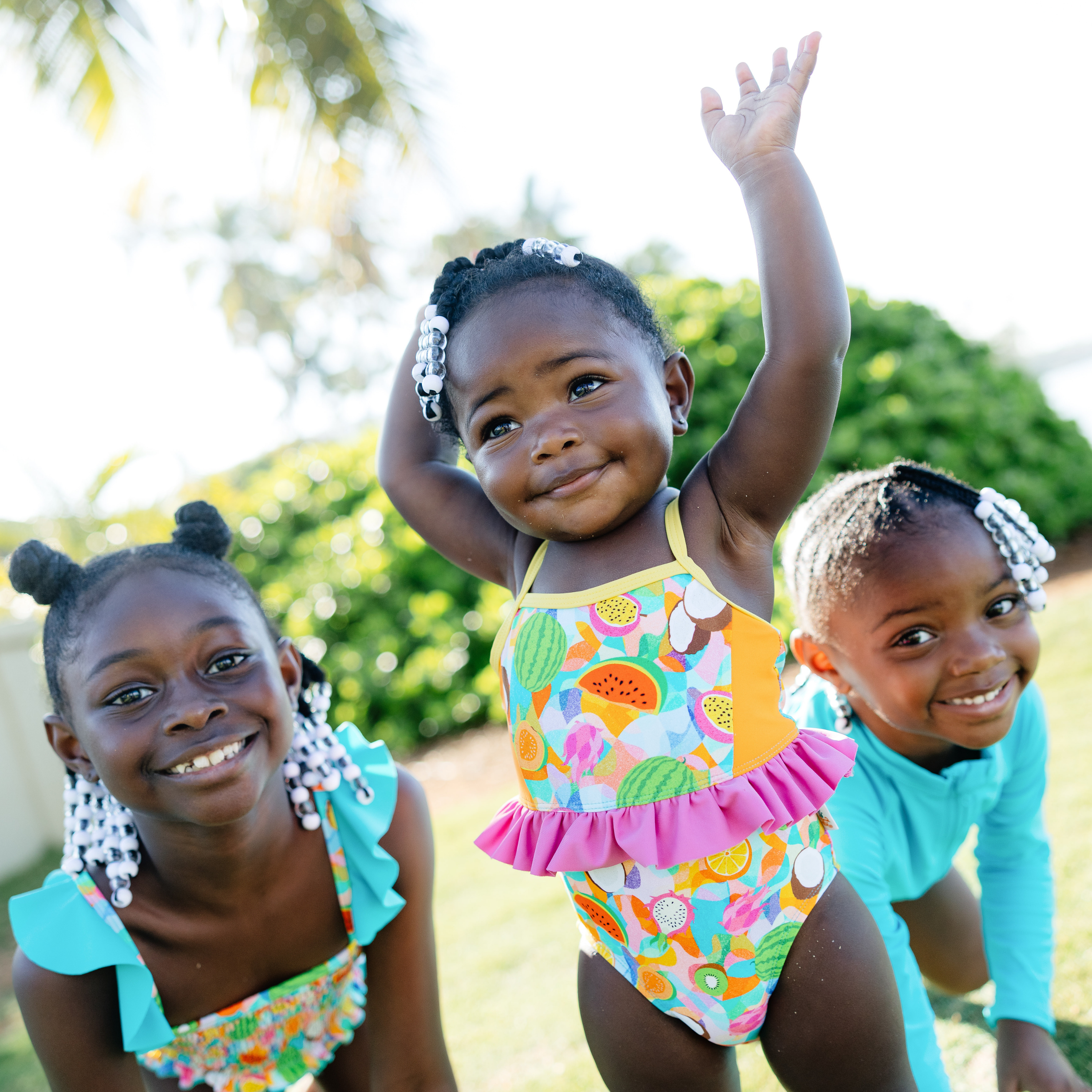 Girls One-Piece Swimsuit + Long Sleeve Rash Guard Set (2 Piece) | "Fruit Salad"-SwimZip UPF 50+ Sun Protective Swimwear & UV Zipper Rash Guards-pos2