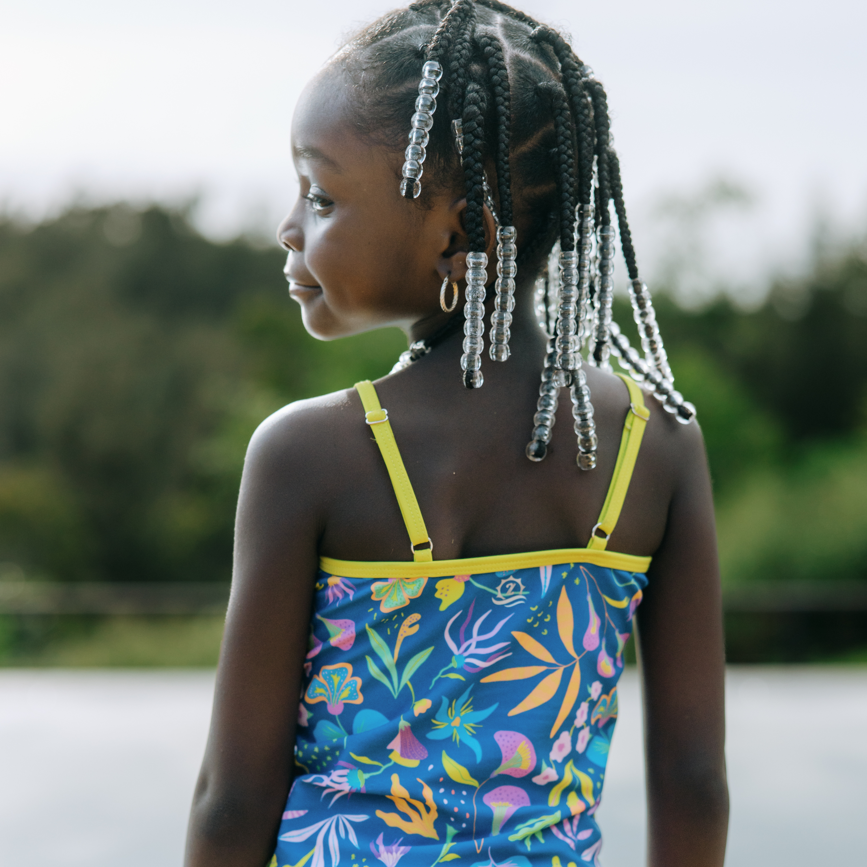 Girls Long Sleeve Rash Guard + Tankini Shorts Set (3 Piece) | "Tropadelic"-SwimZip UPF 50+ Sun Protective Swimwear & UV Zipper Rash Guards-pos5