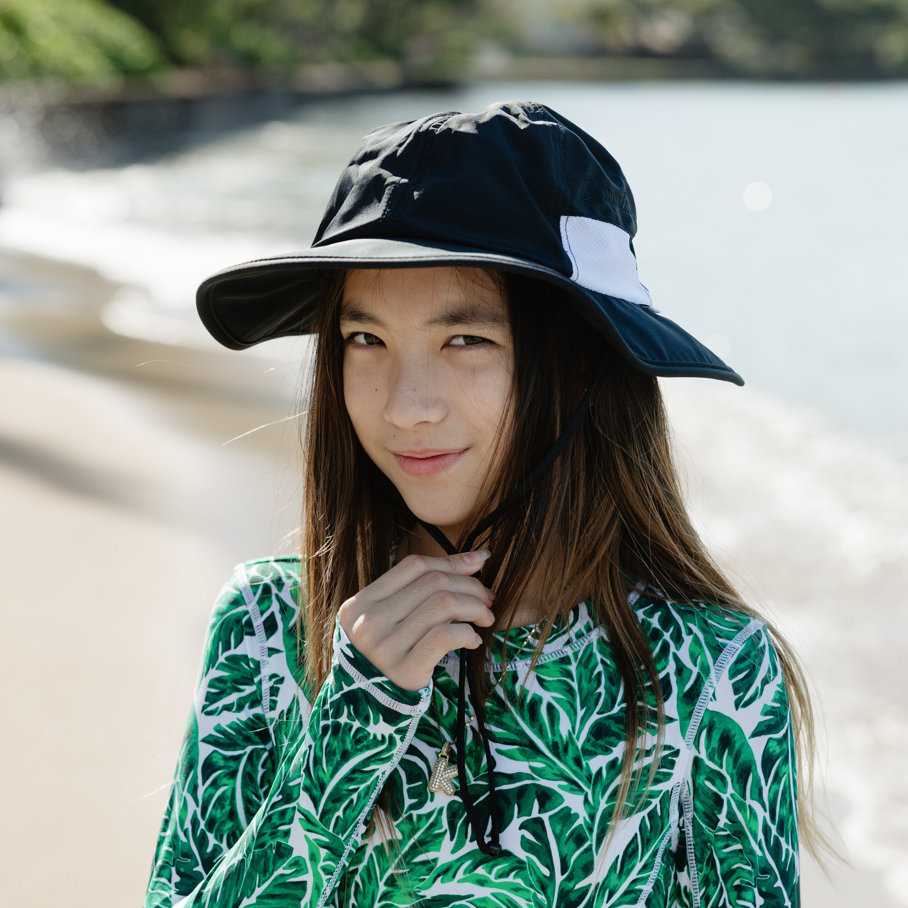 Kids Wide Brim Sun Hat "Fun Sun Day Play Hat" - Black-SwimZip UPF 50+ Sun Protective Swimwear & UV Zipper Rash Guards-pos6