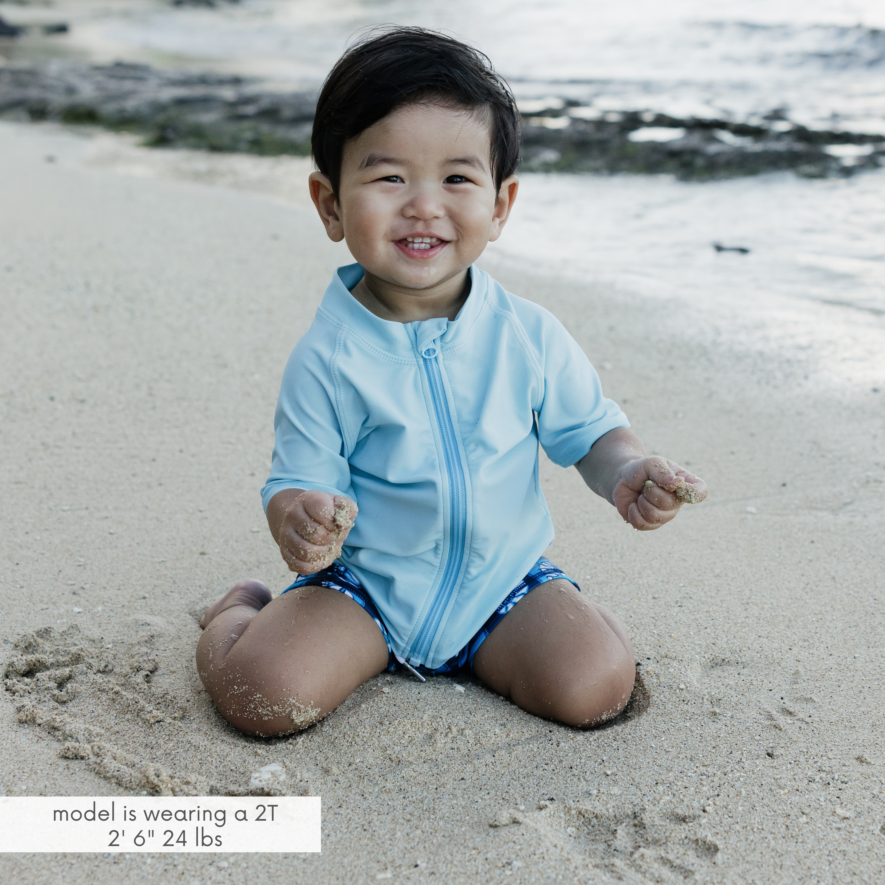 Kids Short Sleeve Zipper Rash Guard Swim Shirt | “Dream Blue"-SwimZip UPF 50+ Sun Protective Swimwear & UV Zipper Rash Guards-pos2