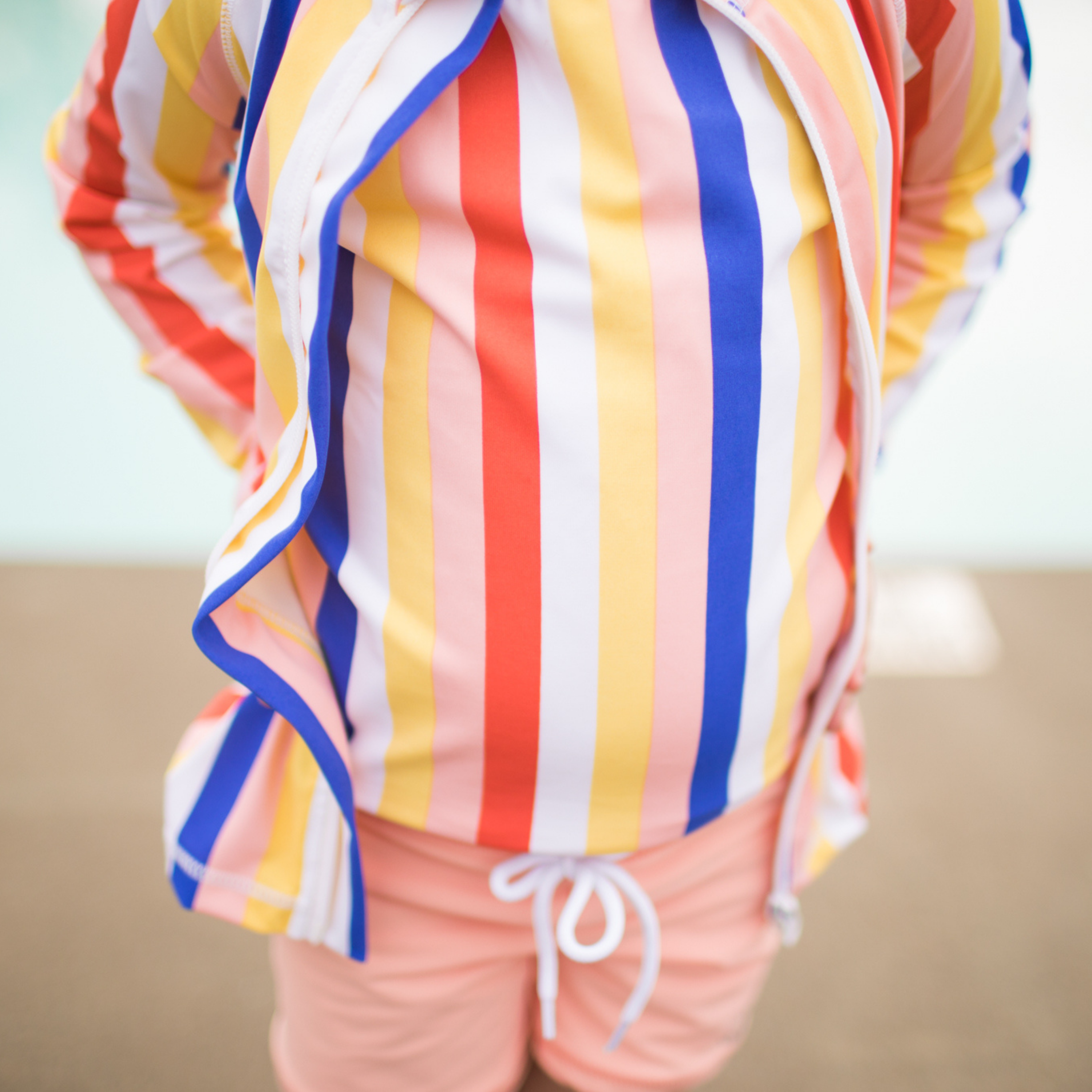 Girls Long Sleeve Rash Guard + Tankini Shorts Set (3 Piece) | "Multi Stripe"-SwimZip UPF 50+ Sun Protective Swimwear & UV Zipper Rash Guards-pos3