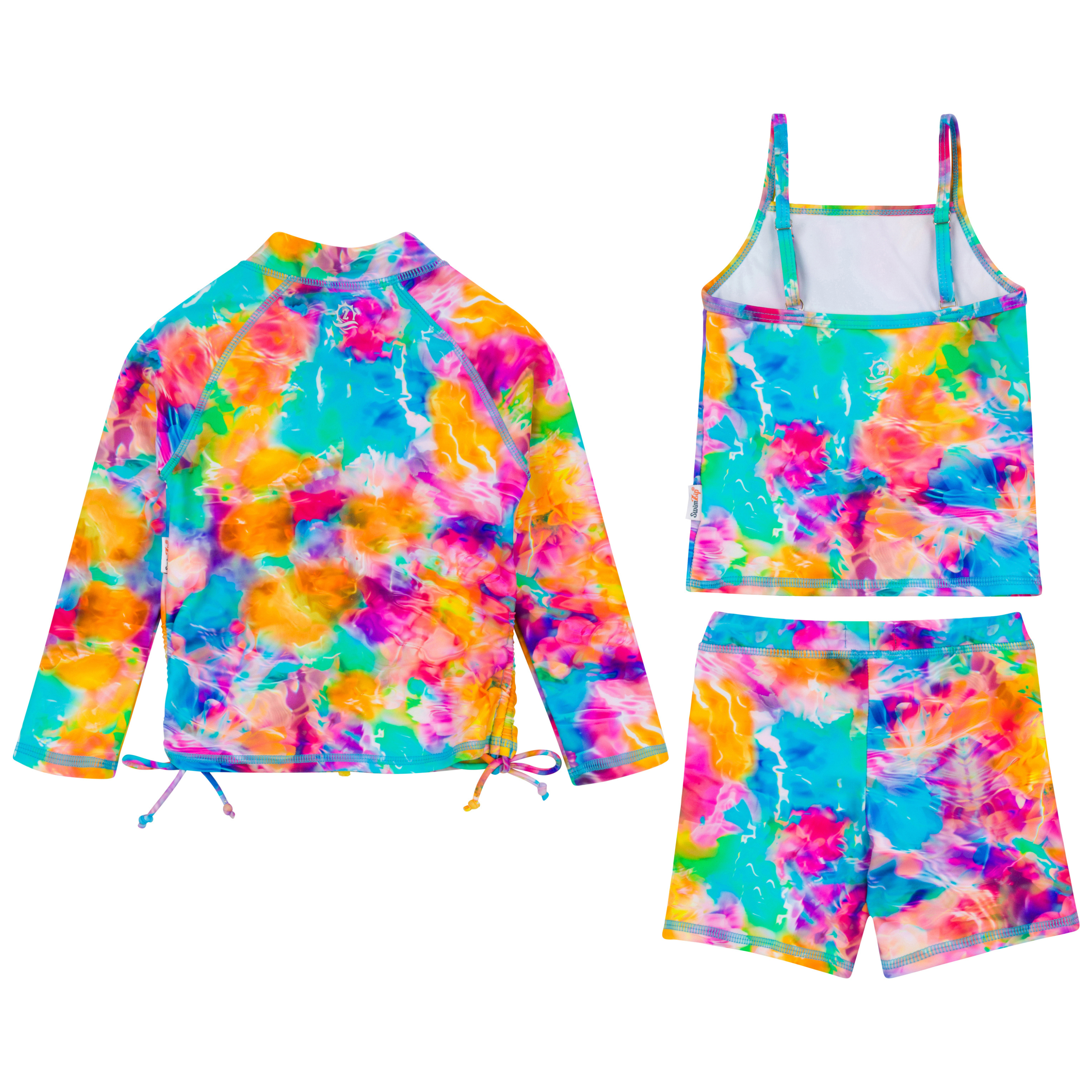 Girls Long Sleeve Rash Guard + Tankini Shorts Set (3 Piece) | "Impressions"-SwimZip UPF 50+ Sun Protective Swimwear & UV Zipper Rash Guards-pos6
