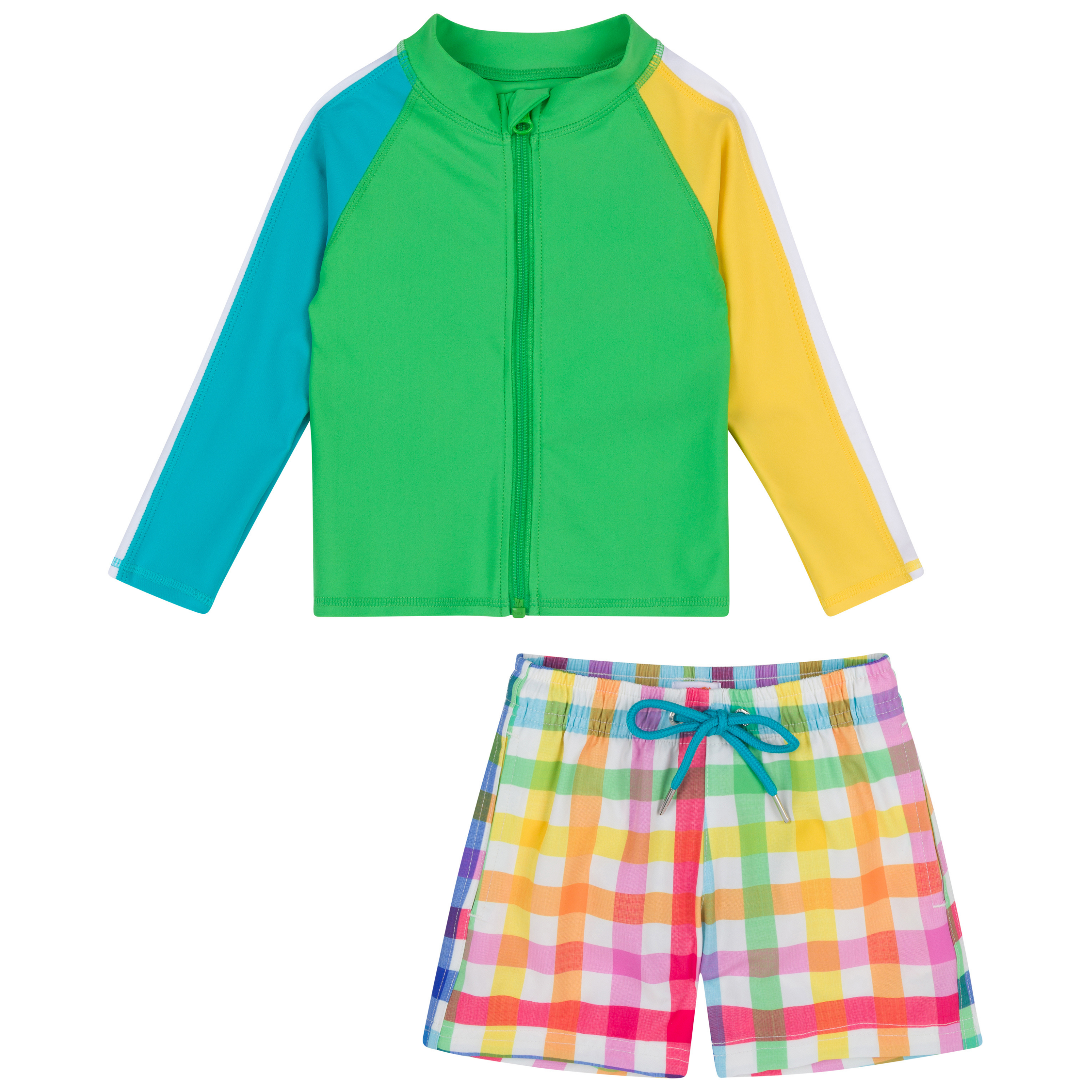Boys Long Sleeve Zipper Rash Guard and Swim Trunk Set | "Picnic Party"-0-3 Month-Picnic Party-SwimZip UPF 50+ Sun Protective Swimwear & UV Zipper Rash Guards-pos1