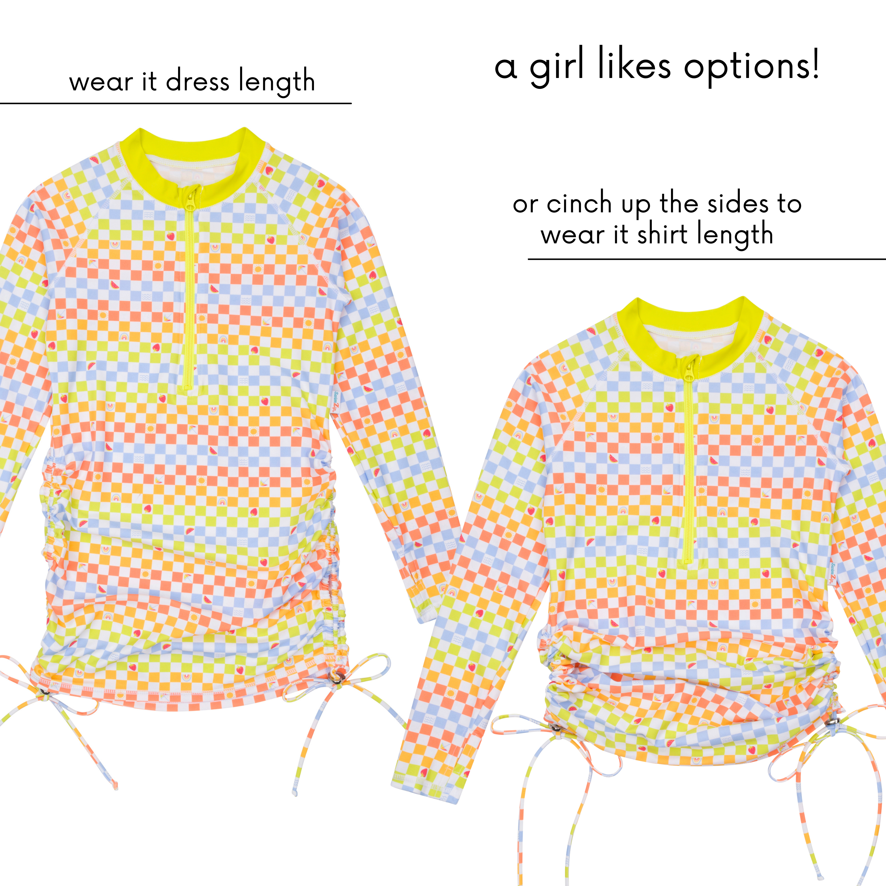 Girls Long Sleeve Swim Dress Cover Up | "Gamified"-SwimZip UPF 50+ Sun Protective Swimwear & UV Zipper Rash Guards-pos7