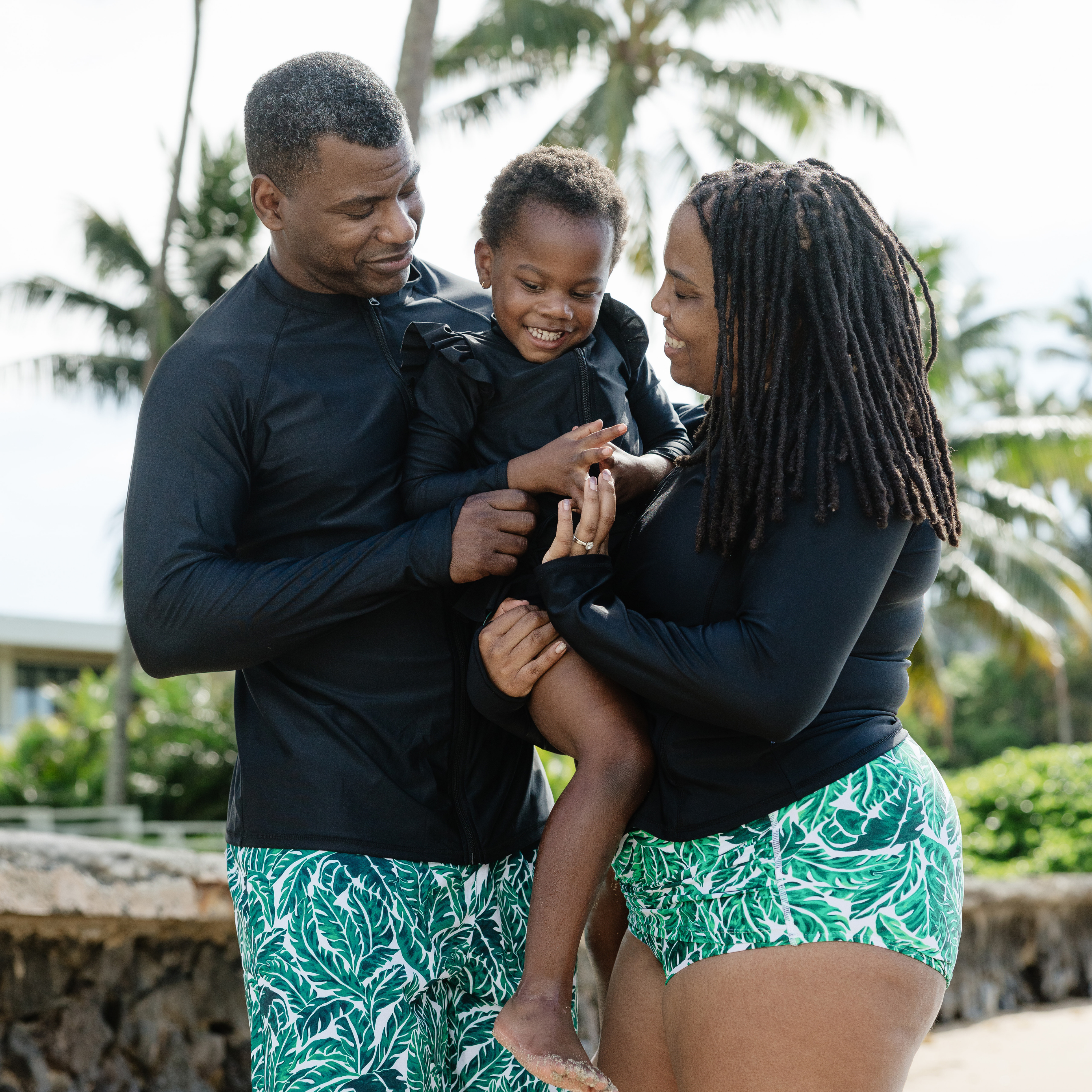 Women's High Waist Bikini Bottoms Ruched | "Palm Leaf"-SwimZip UPF 50+ Sun Protective Swimwear & UV Zipper Rash Guards-pos9