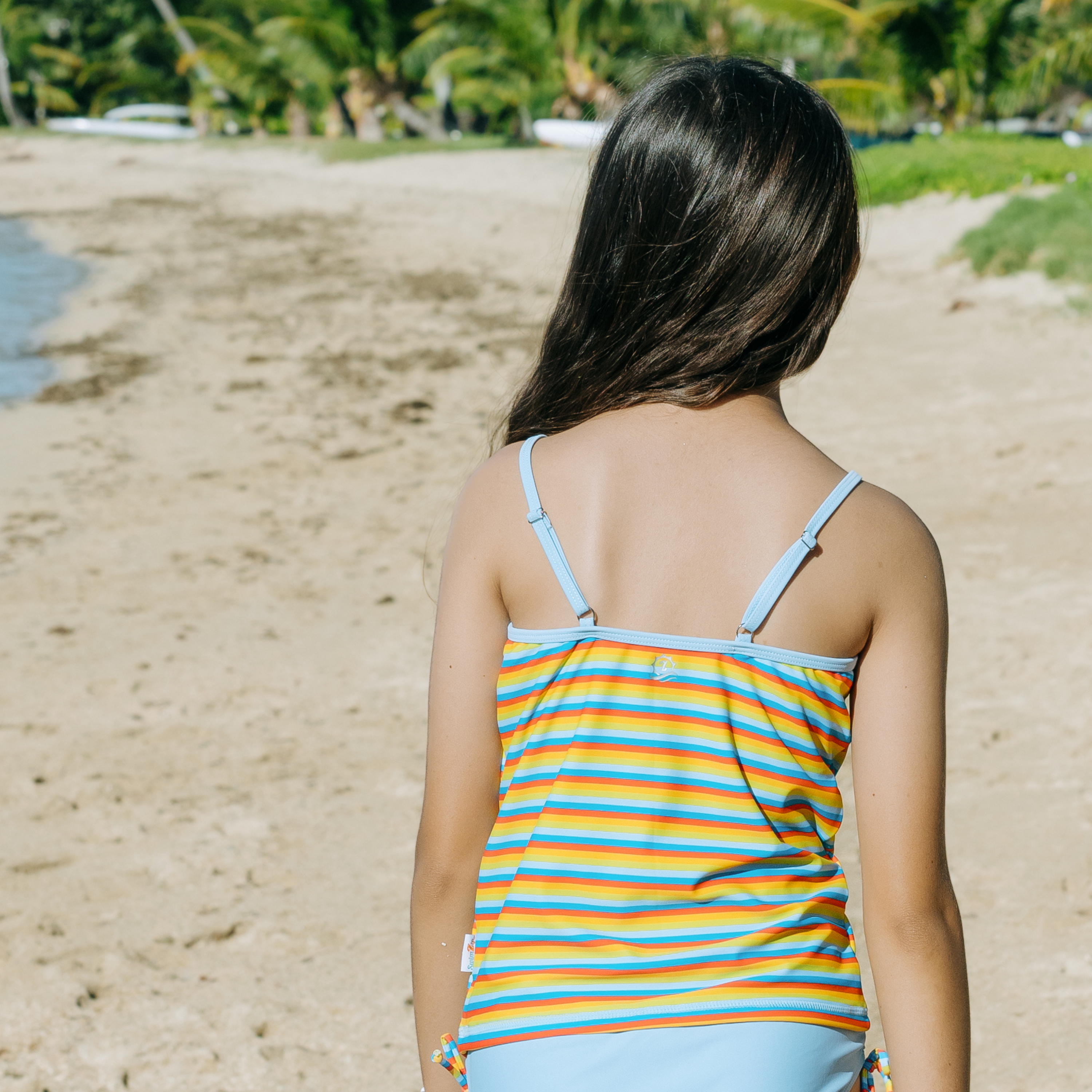 Girls Long Sleeve Rash Guard + Tankini Bikini Set (3 Piece) | "Sunny Stripe"-SwimZip UPF 50+ Sun Protective Swimwear & UV Zipper Rash Guards-pos7