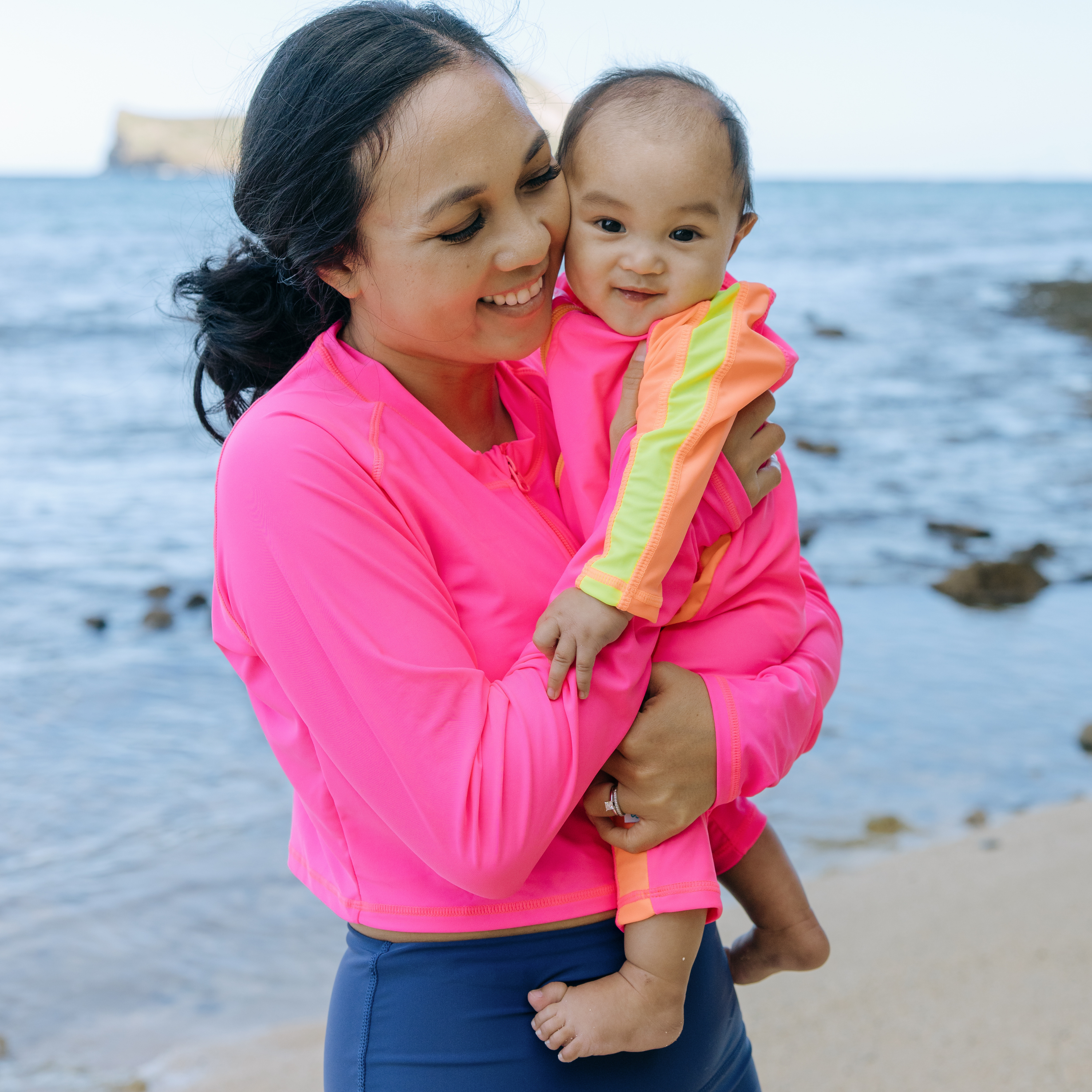 Sunsuit - Long Sleeve Romper Swimsuit | "Neon Pink/Orange"-SwimZip UPF 50+ Sun Protective Swimwear & UV Zipper Rash Guards-pos12