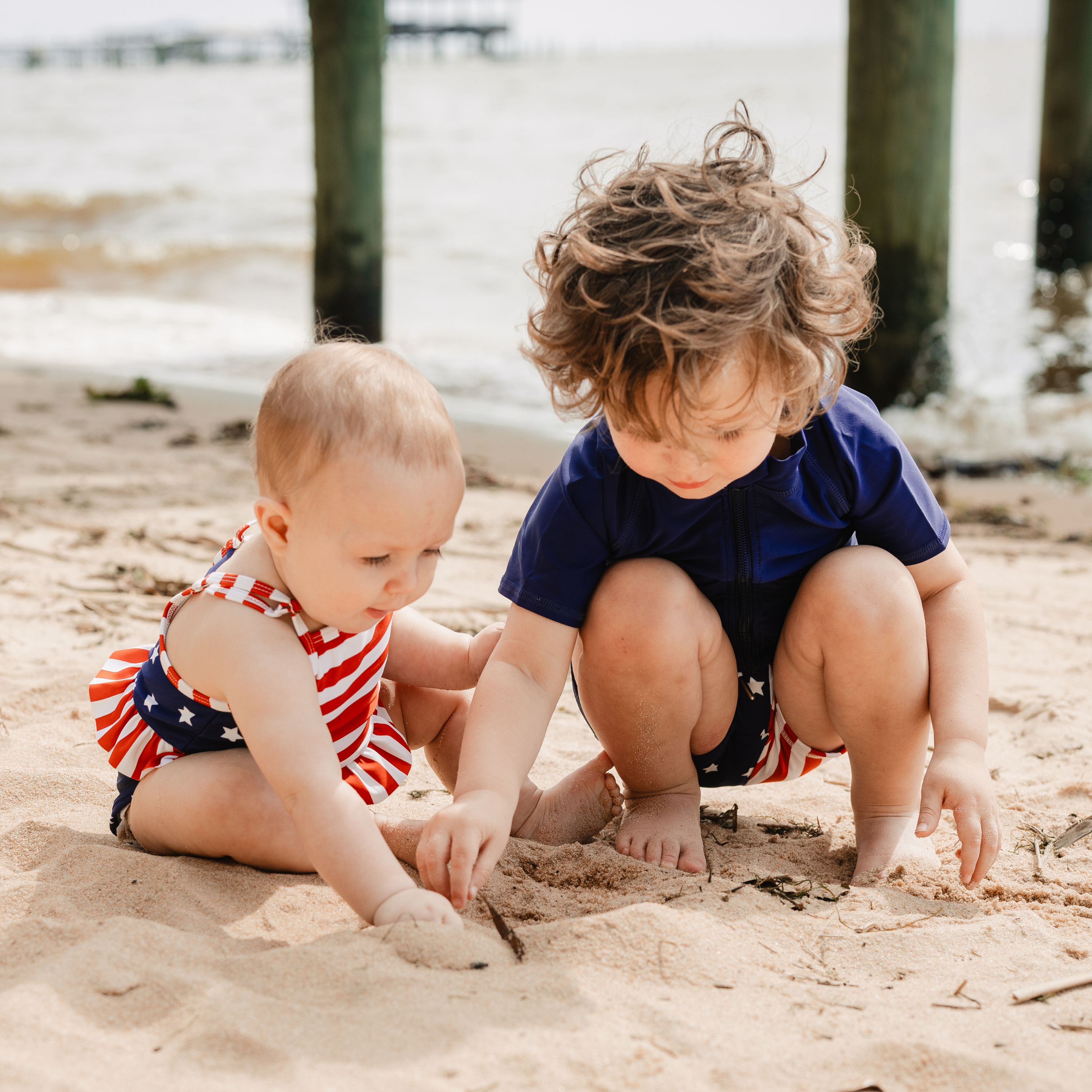 Girls One-Piece Swimsuit + Long Sleeve Rash Guard Set (2 Piece) | "Americana"-SwimZip UPF 50+ Sun Protective Swimwear & UV Zipper Rash Guards-pos10