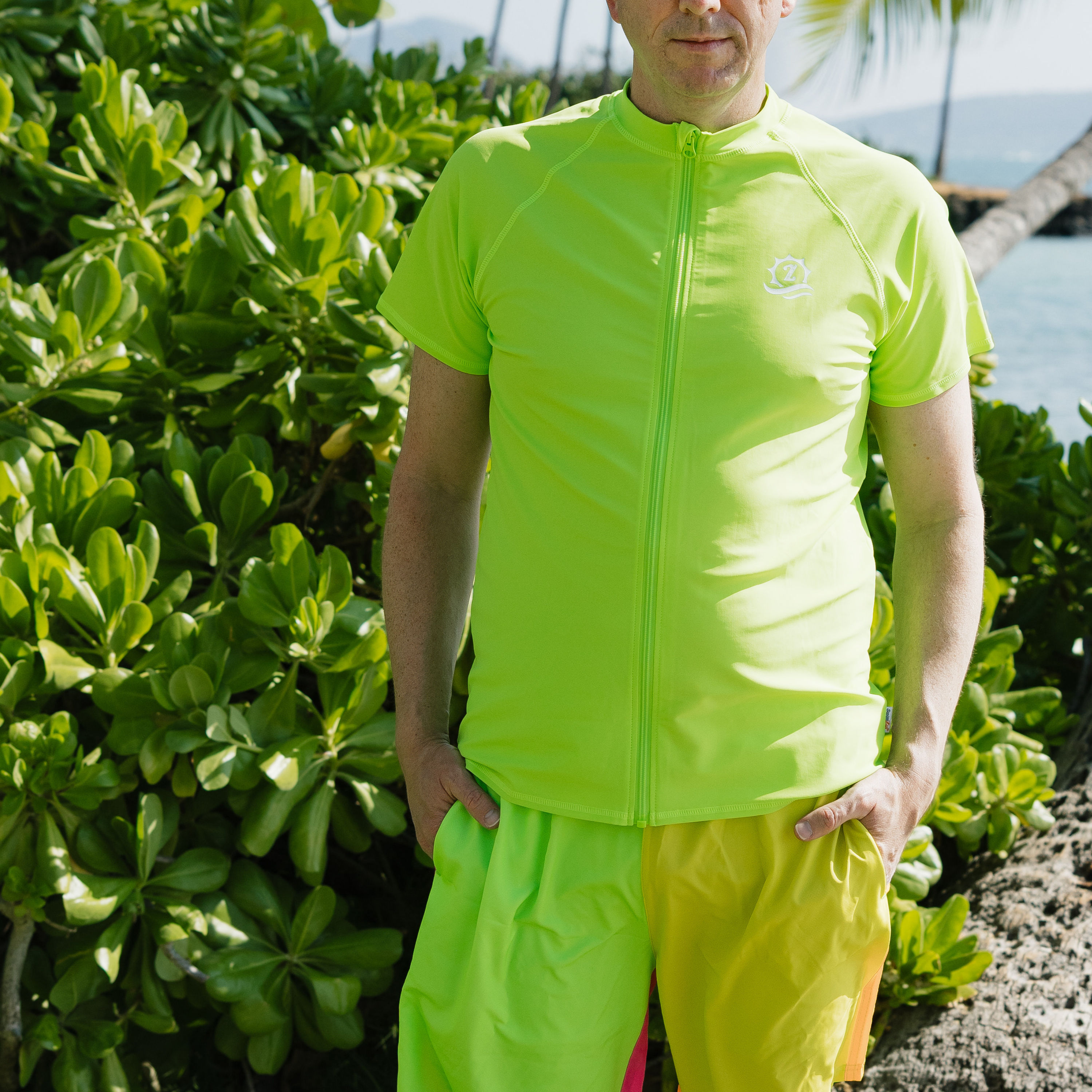 Men's Short Sleeve Rash Guard | “Electric Green"-SwimZip UPF 50+ Sun Protective Swimwear & UV Zipper Rash Guards-pos6