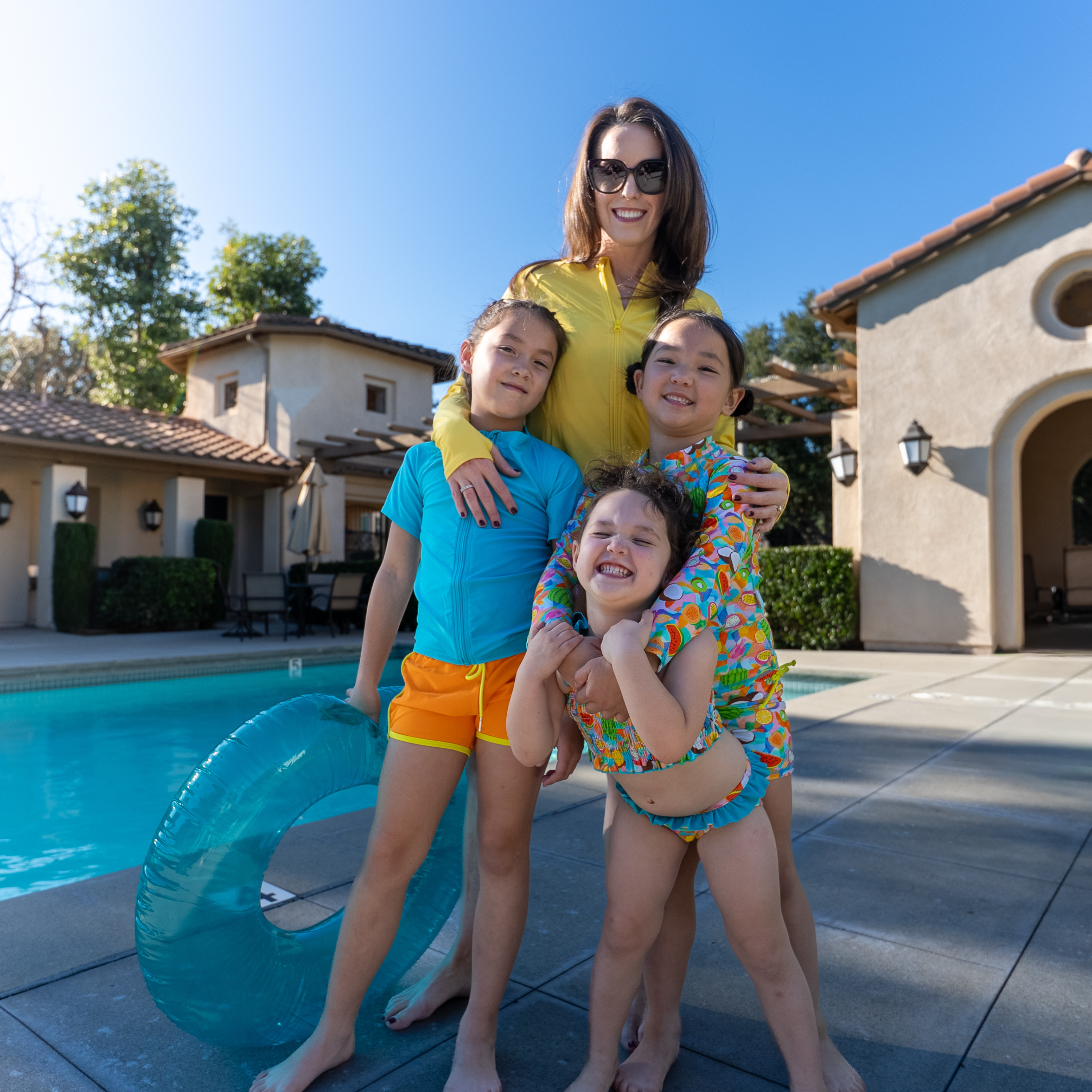 Girls Long Sleeve Rash Guard + Smocked Tankini Shorts Set (3 Piece) | "Fruit Salad"-SwimZip UPF 50+ Sun Protective Swimwear & UV Zipper Rash Guards-pos6