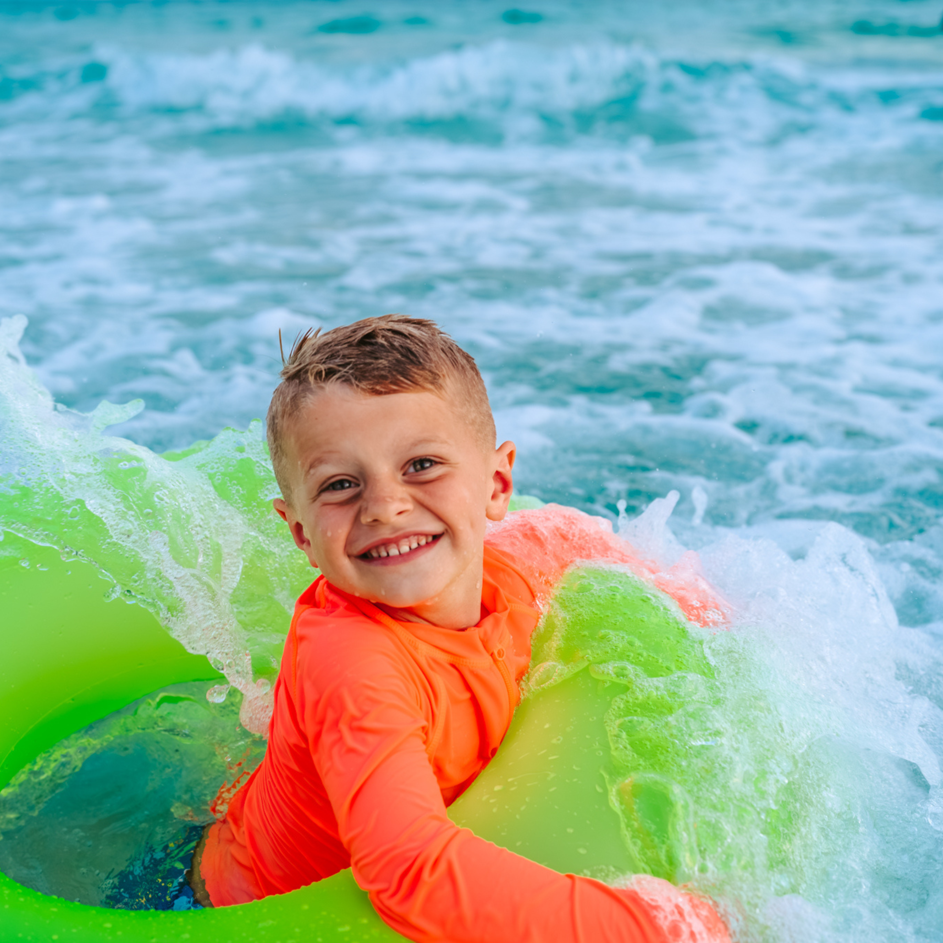 Kids UPF 50+ Long Sleeve Zipper Rash Guard Swim Shirt | "Neon Orange"-SwimZip UPF 50+ Sun Protective Swimwear & UV Zipper Rash Guards-pos3