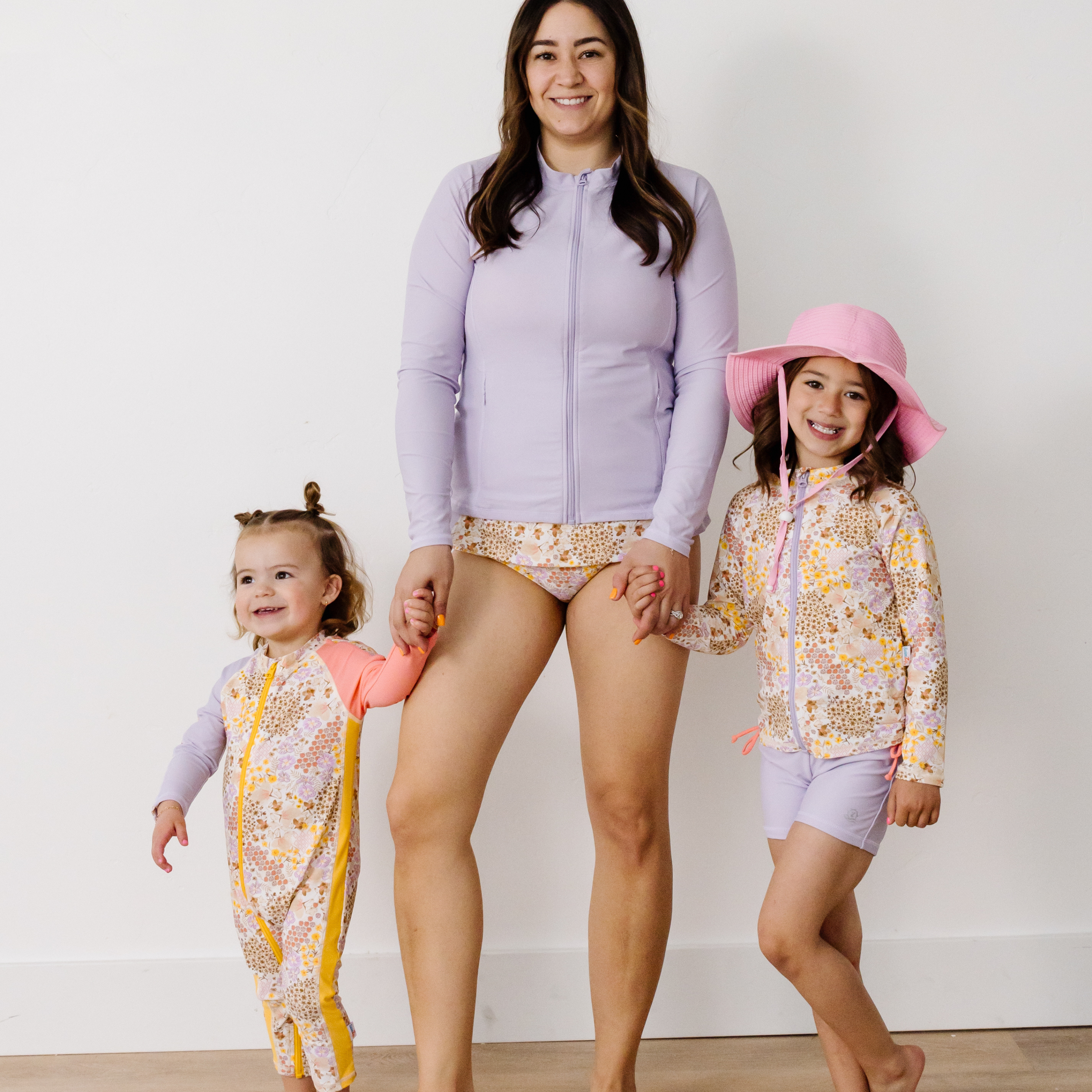 Girls Long Sleeve Rash Guard + Tankini Shorts Set (3 Piece) | "Meadows"-SwimZip UPF 50+ Sun Protective Swimwear & UV Zipper Rash Guards-pos9