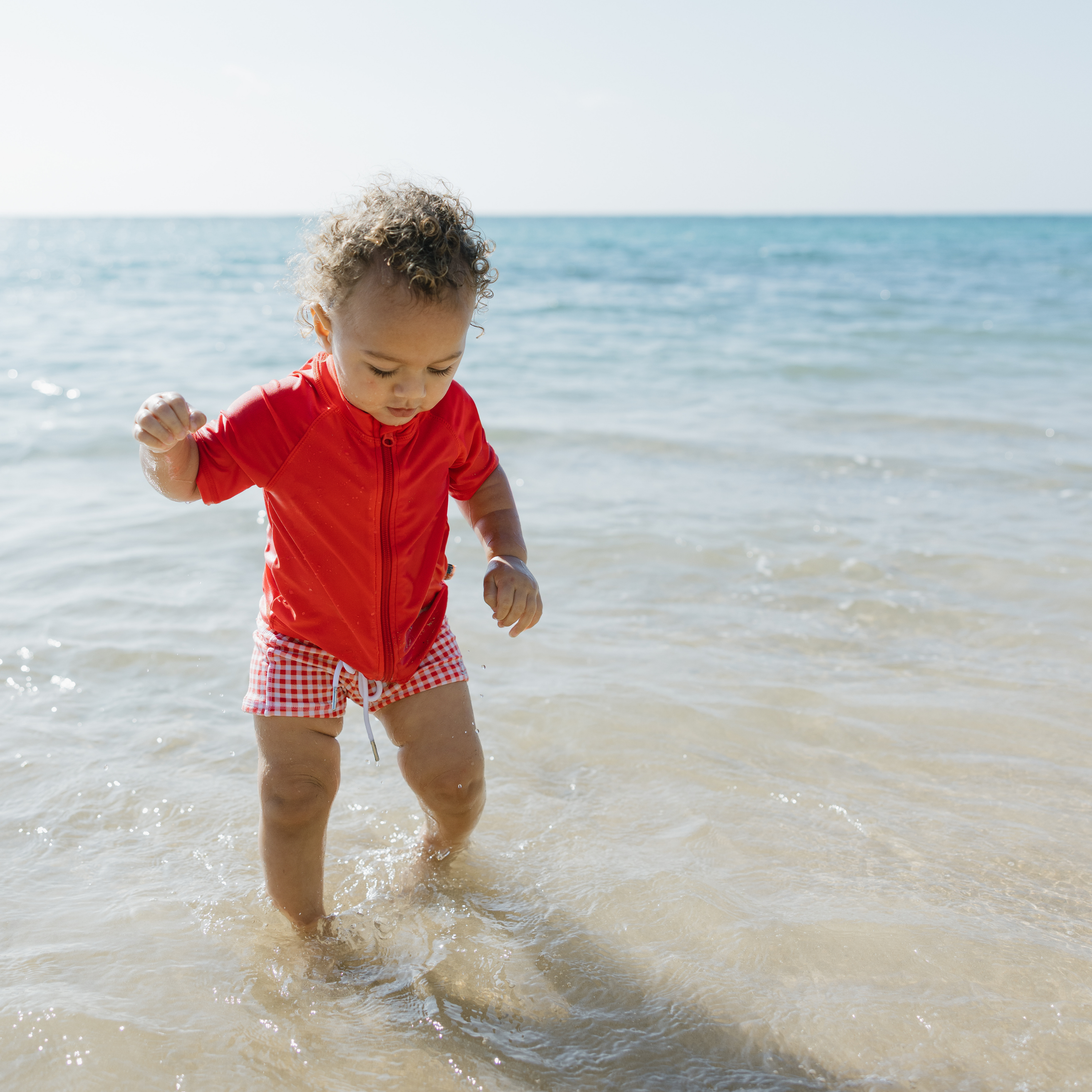 Kids Euro Swim Shorties | "Red Gingham"-SwimZip UPF 50+ Sun Protective Swimwear & UV Zipper Rash Guards-pos2