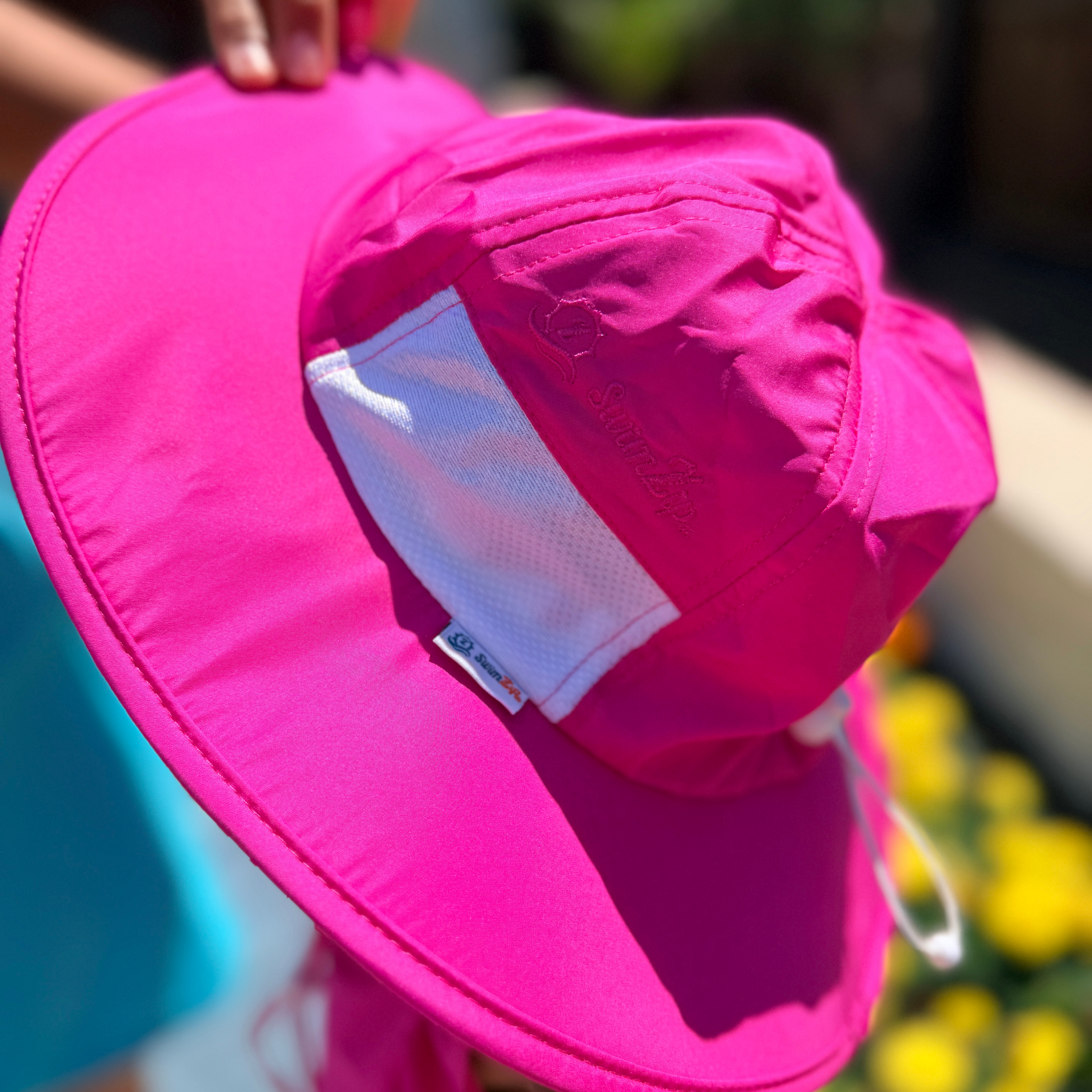 Kids Wide Brim Sun Hat "Fun Sun Day Play Hat" - Manic Magenta-SwimZip UPF 50+ Sun Protective Swimwear & UV Zipper Rash Guards-pos9