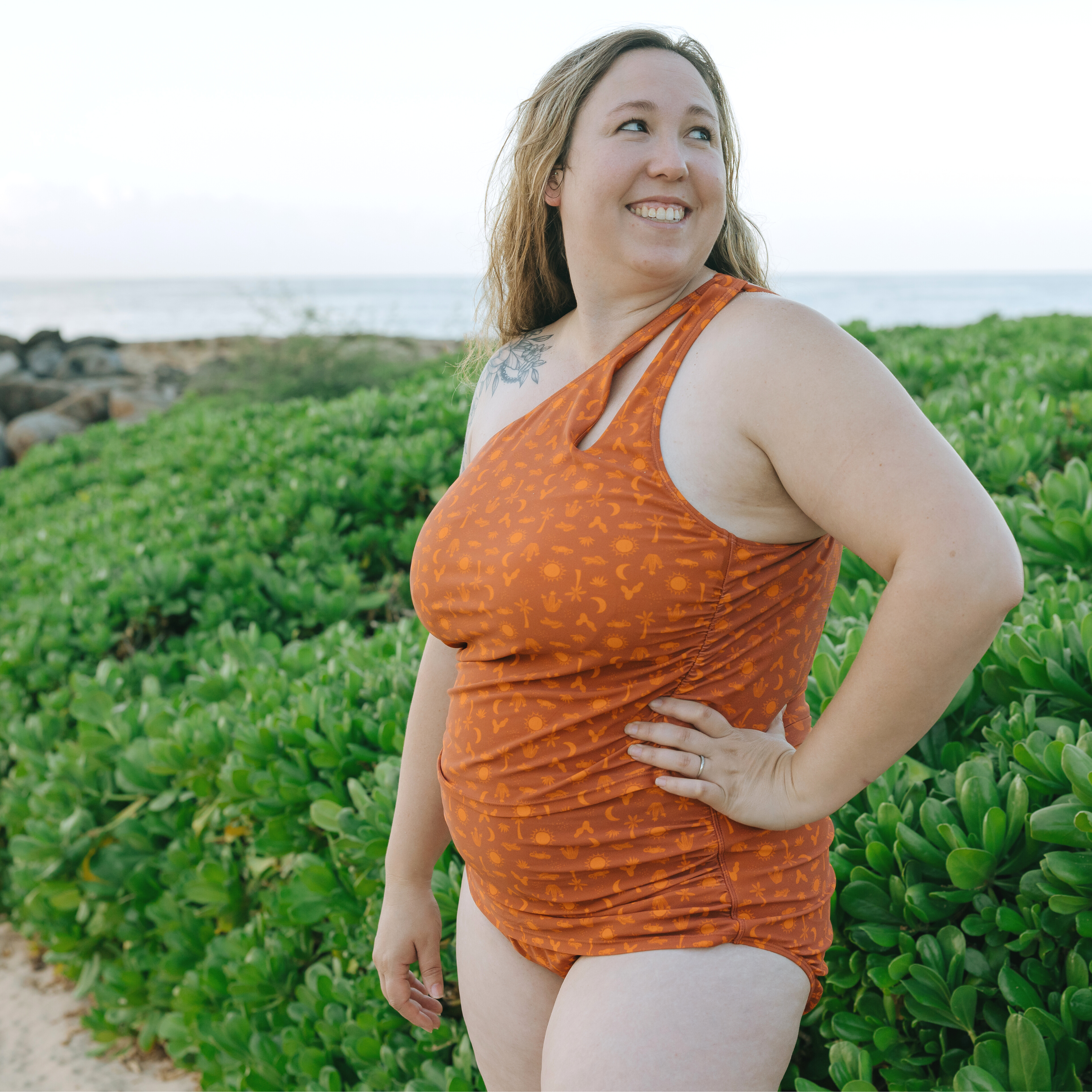 Women’s One Shoulder Crop Tankini Top | “Desert”-SwimZip UPF 50+ Sun Protective Swimwear & UV Zipper Rash Guards-pos3