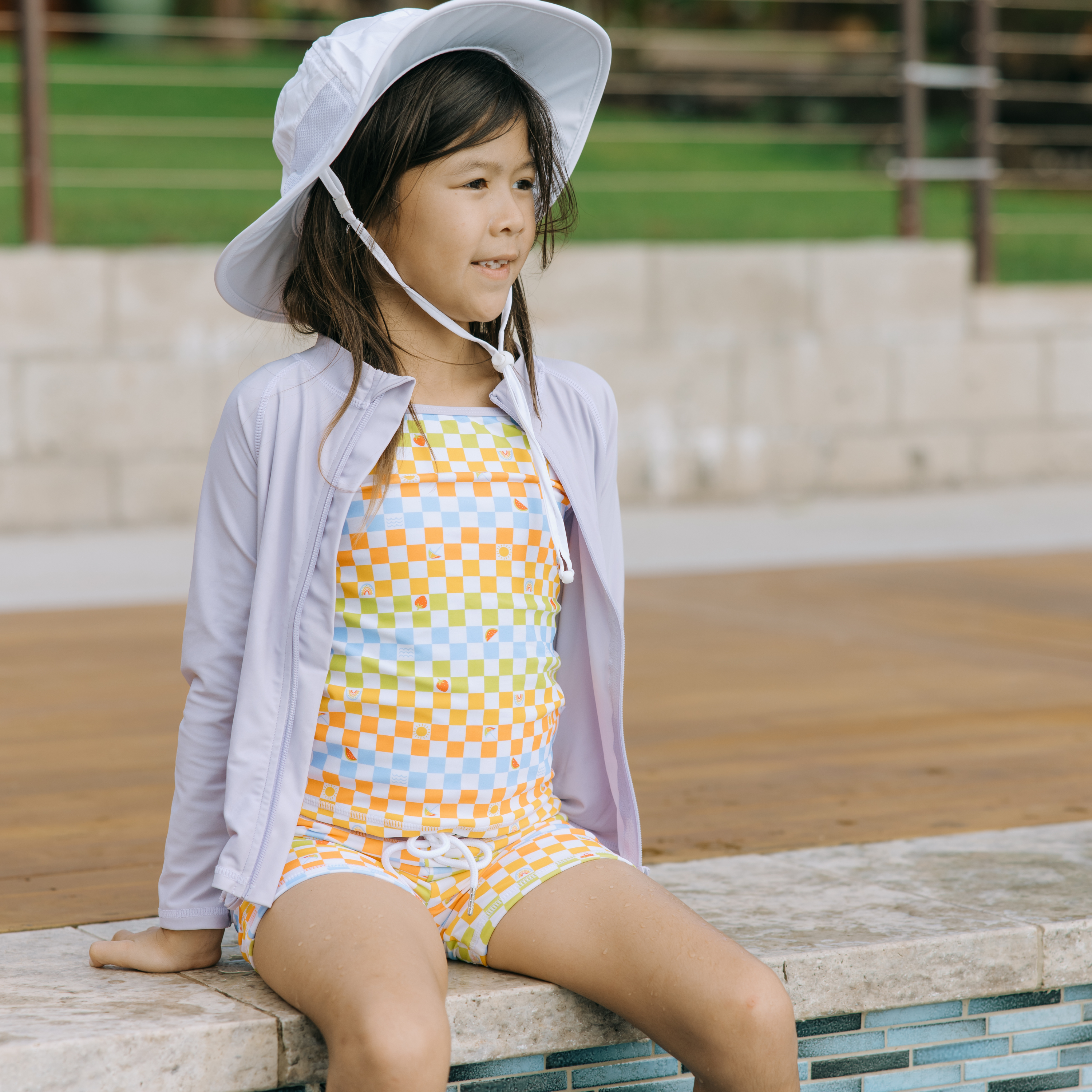 Girls Long Sleeve Rash Guard + Tankini Shorts Set (3 Piece) | "Gamified"-SwimZip UPF 50+ Sun Protective Swimwear & UV Zipper Rash Guards-pos7