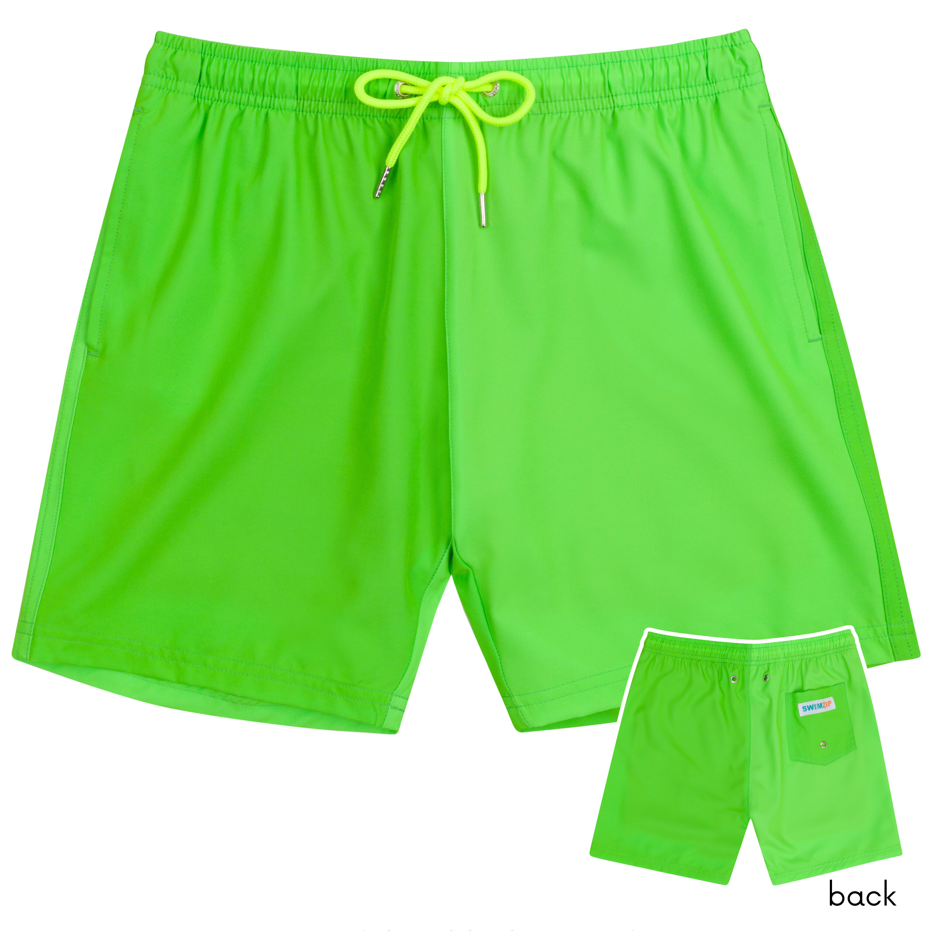 Boys Swim Trunks Boxer Brief Liner (sizes 6-14) | “Neon Green"-6-8-Neon Green-SwimZip UPF 50+ Sun Protective Swimwear & UV Zipper Rash Guards-pos1