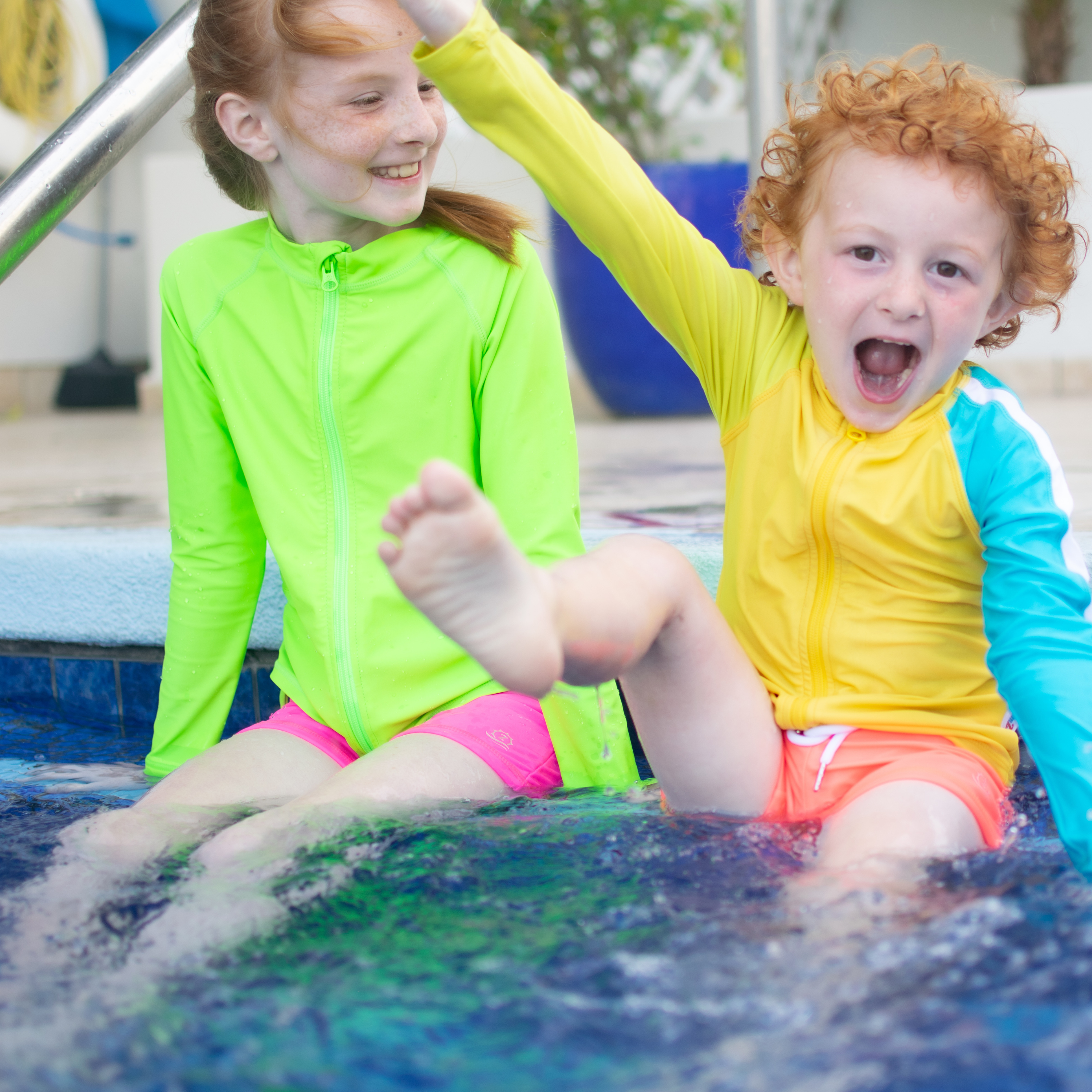 Girls Long Sleeve Rash Guard + Tankini Shorts Set (3 Piece) | "Neon Sunrise"-SwimZip UPF 50+ Sun Protective Swimwear & UV Zipper Rash Guards-pos8
