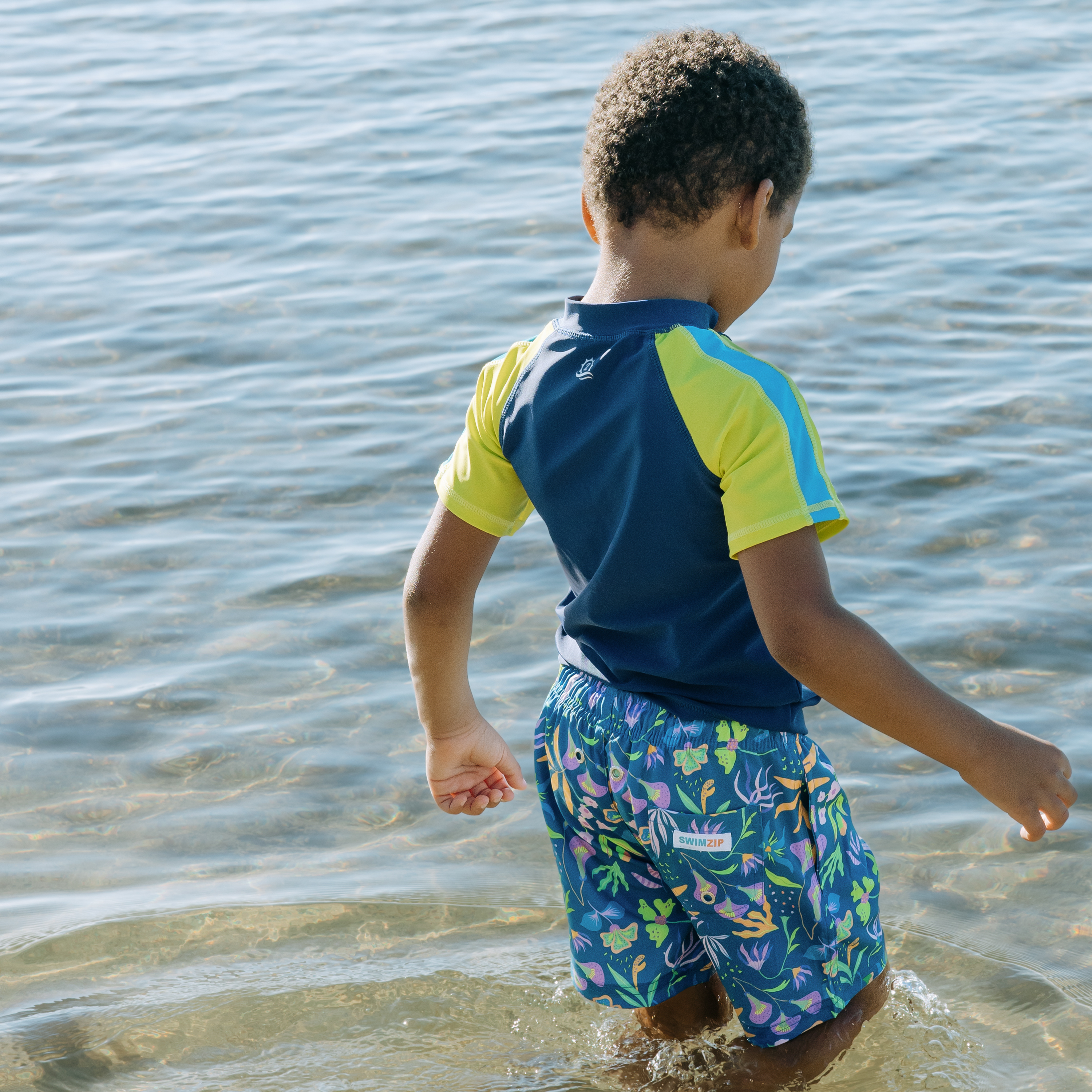 Boys Short Sleeve Zipper Rash Guard and Swim Trunk Set | "Tropadelic"-SwimZip UPF 50+ Sun Protective Swimwear & UV Zipper Rash Guards-pos7