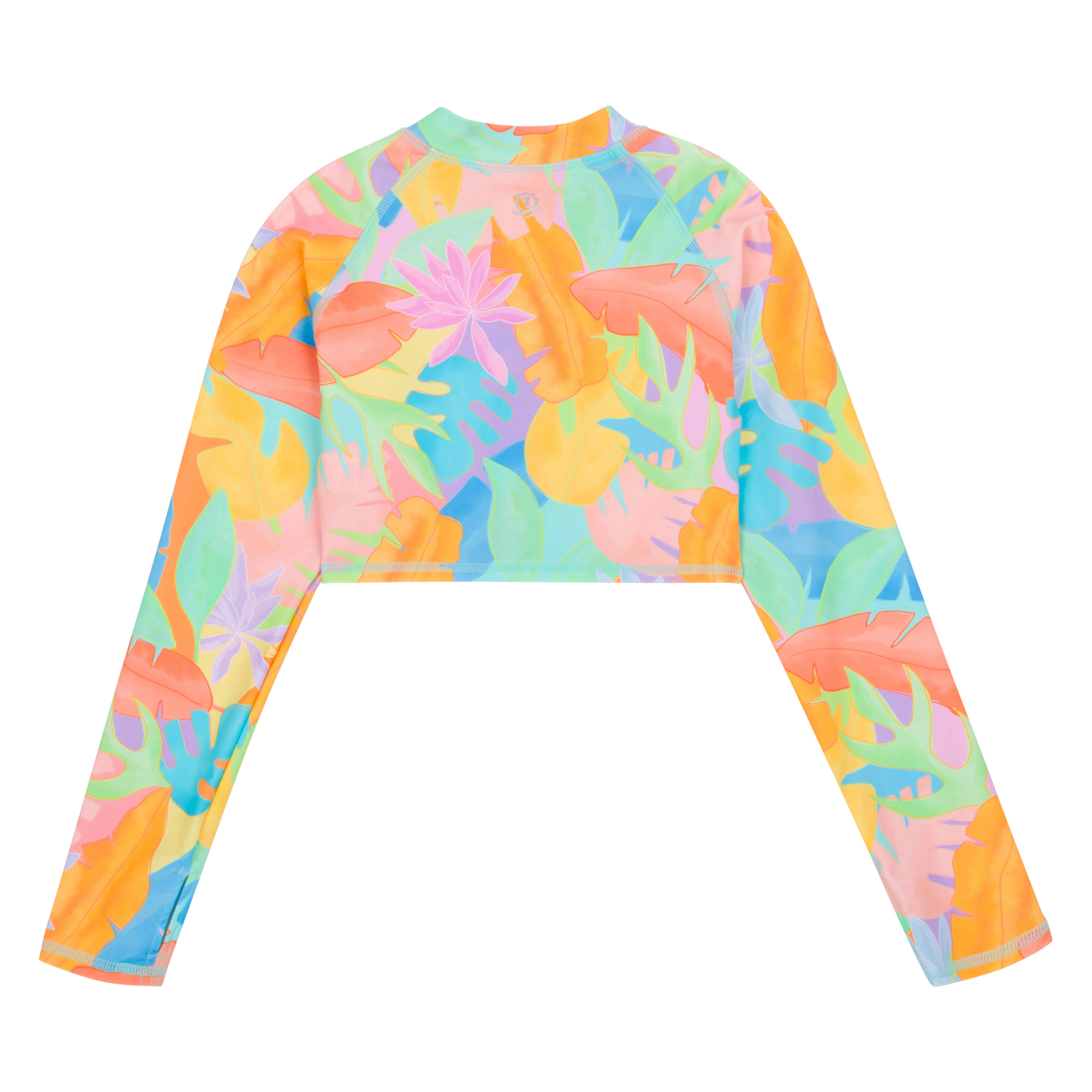 Girls Long Sleeve Crop Rash Guard | "Vibrant Vacay"-SwimZip UPF 50+ Sun Protective Swimwear & UV Zipper Rash Guards-pos8