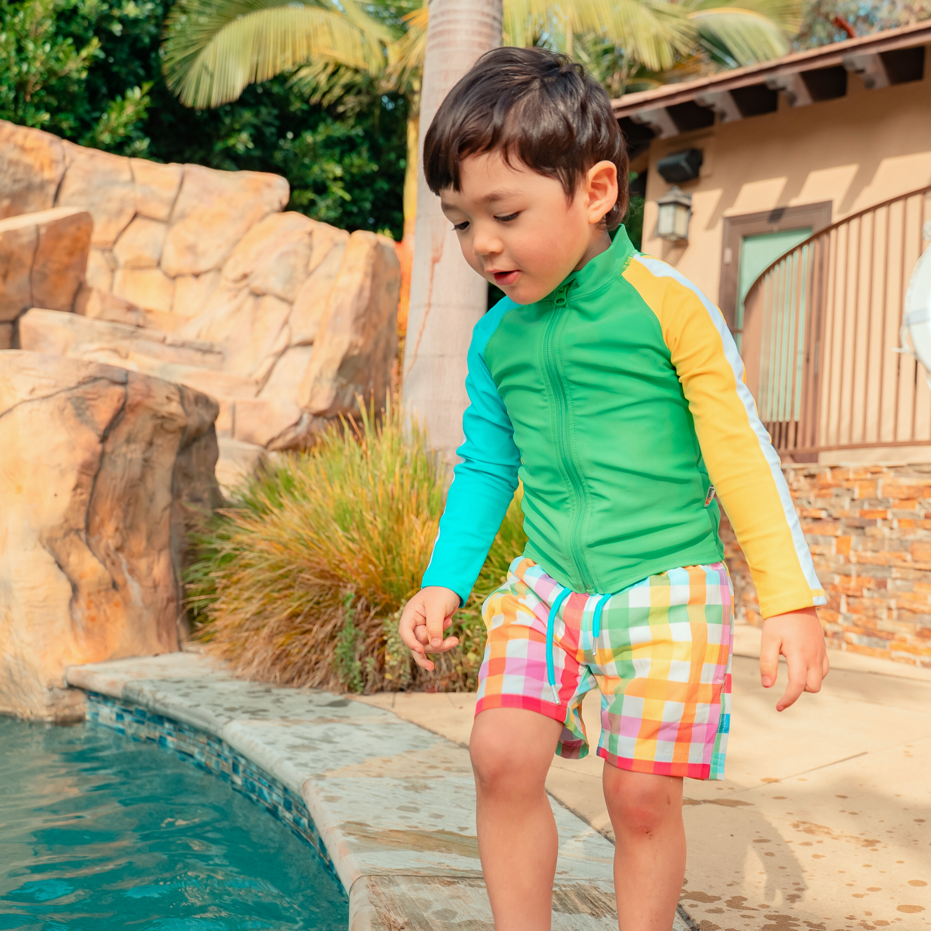 Boys Long Sleeve Zipper Rash Guard and Swim Trunk Set | "Picnic Party"-SwimZip UPF 50+ Sun Protective Swimwear & UV Zipper Rash Guards-pos2