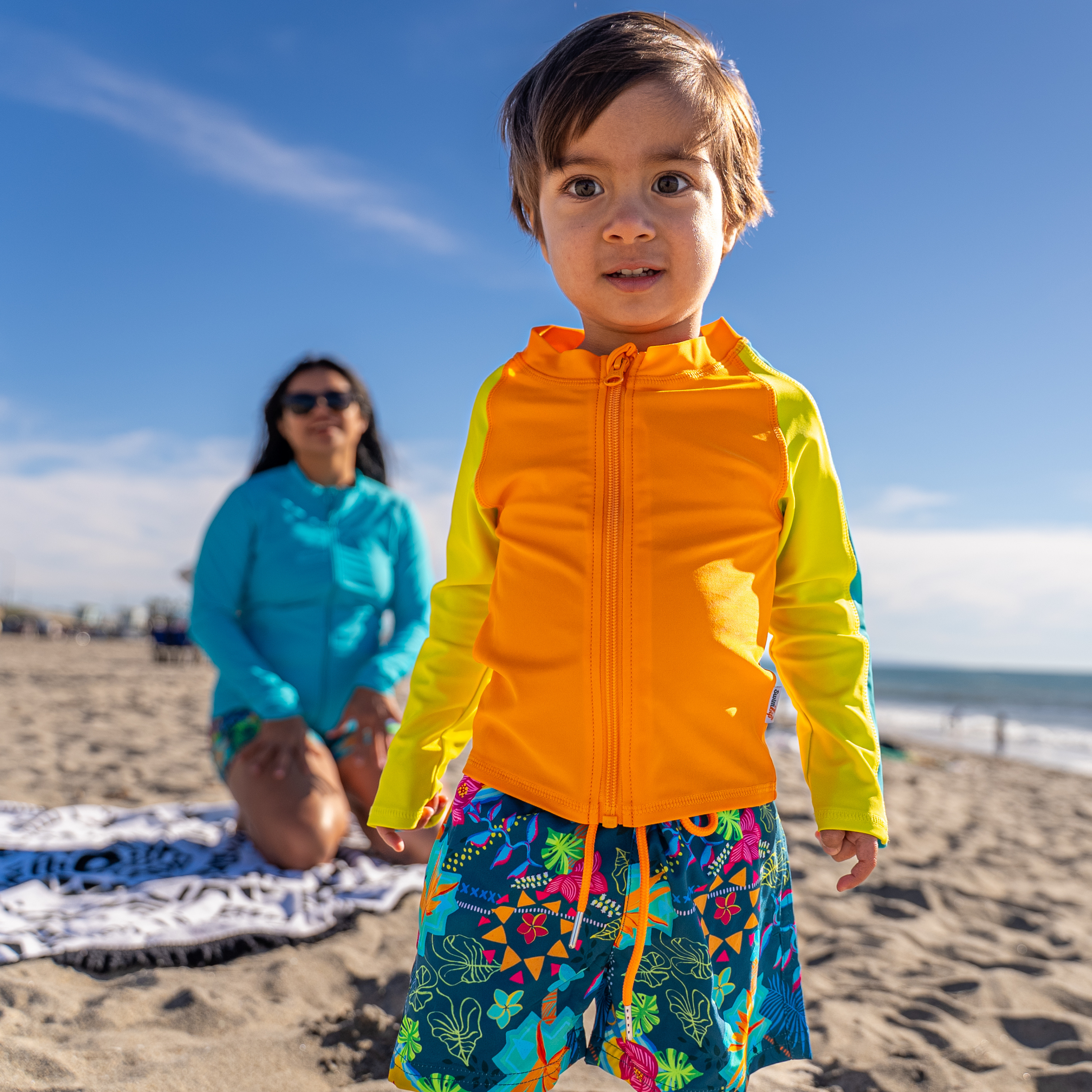 Boys Long Sleeve Zipper Rash Guard and Swim Trunk Set | "Summer Max"-SwimZip UPF 50+ Sun Protective Swimwear & UV Zipper Rash Guards-pos2