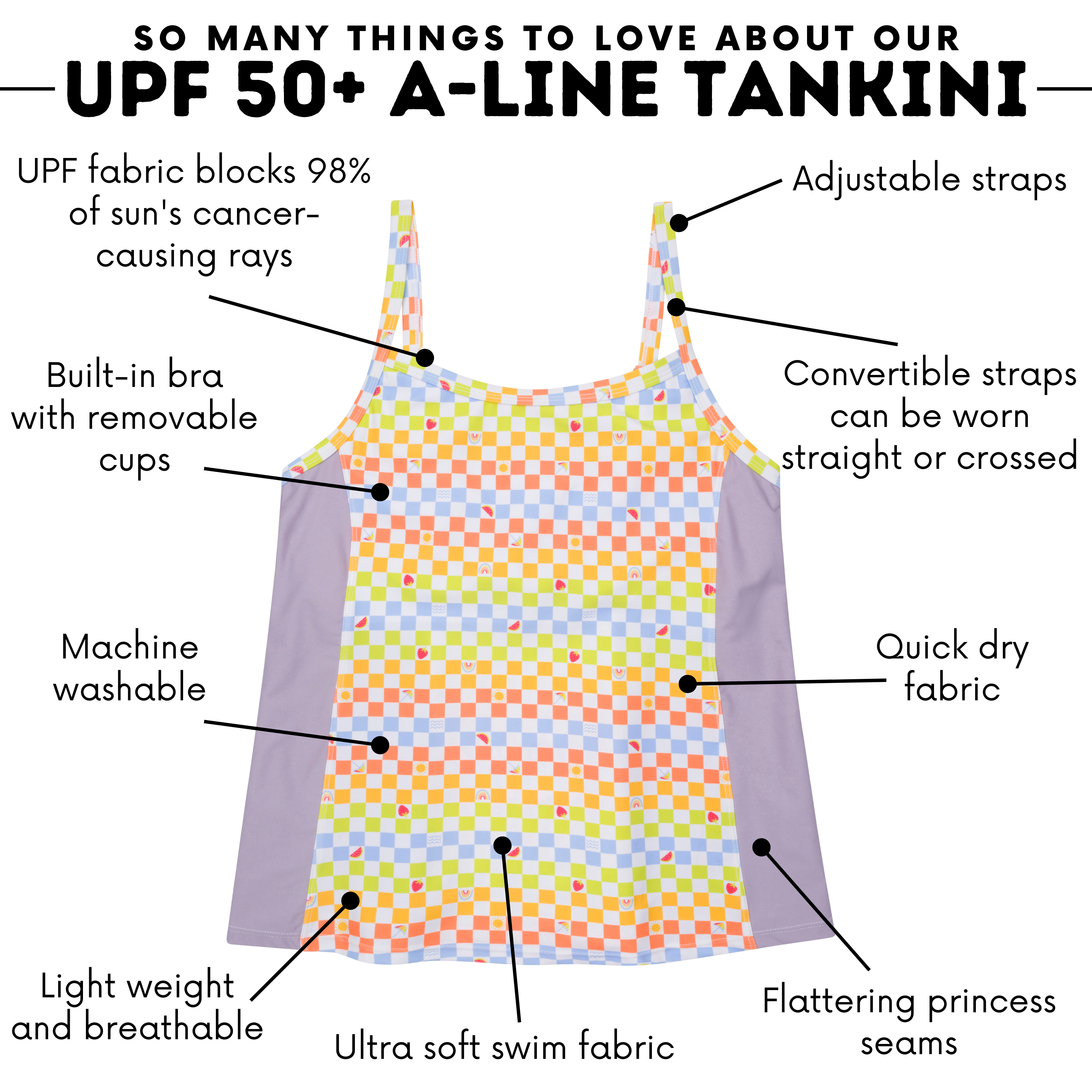 Women’s Strappy A-Line Tankini Top | “Gamified”-SwimZip UPF 50+ Sun Protective Swimwear & UV Zipper Rash Guards-pos5