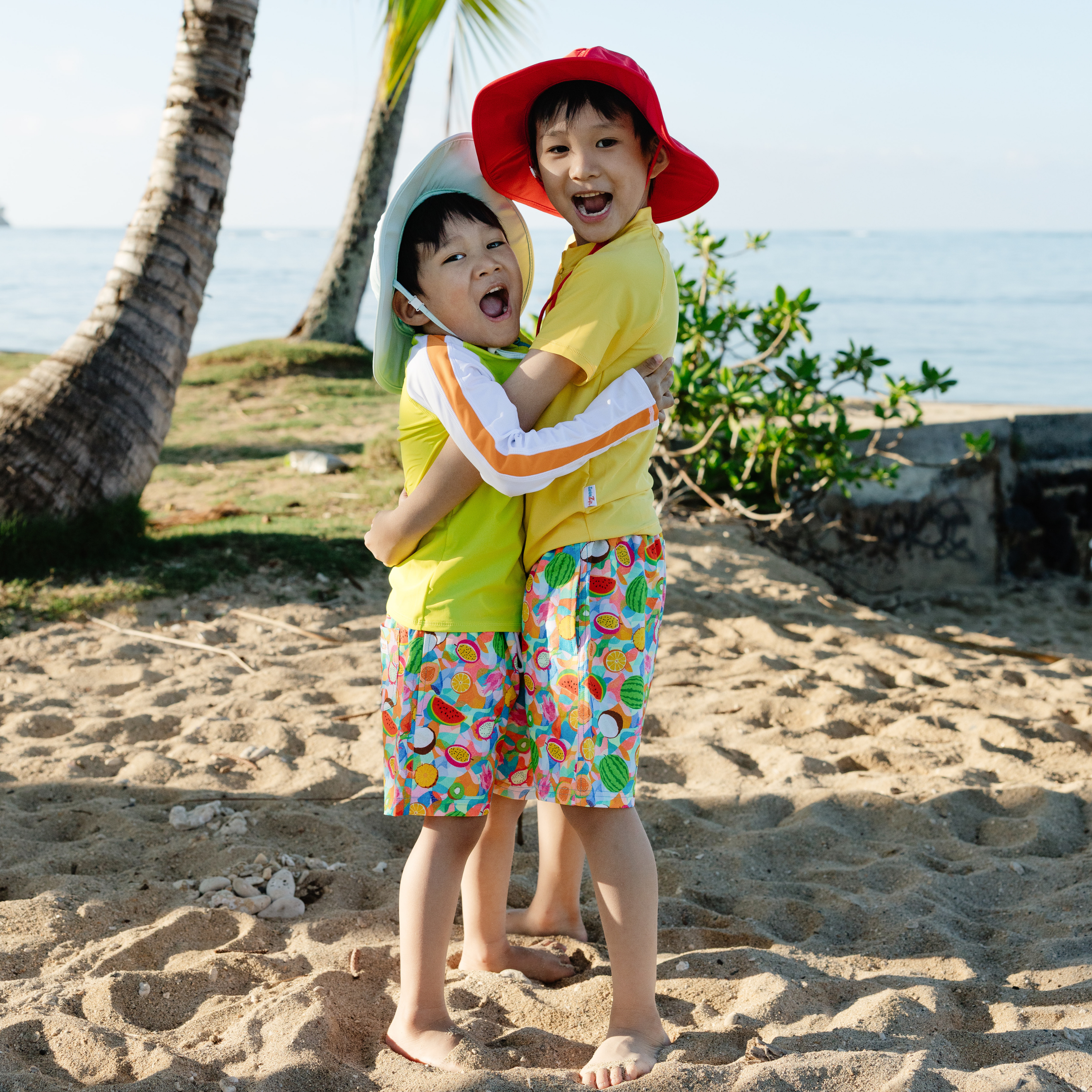 Boys Long Sleeve Zipper Rash Guard and Swim Trunk Set | "Fruit Salad"-SwimZip UPF 50+ Sun Protective Swimwear & UV Zipper Rash Guards-pos2