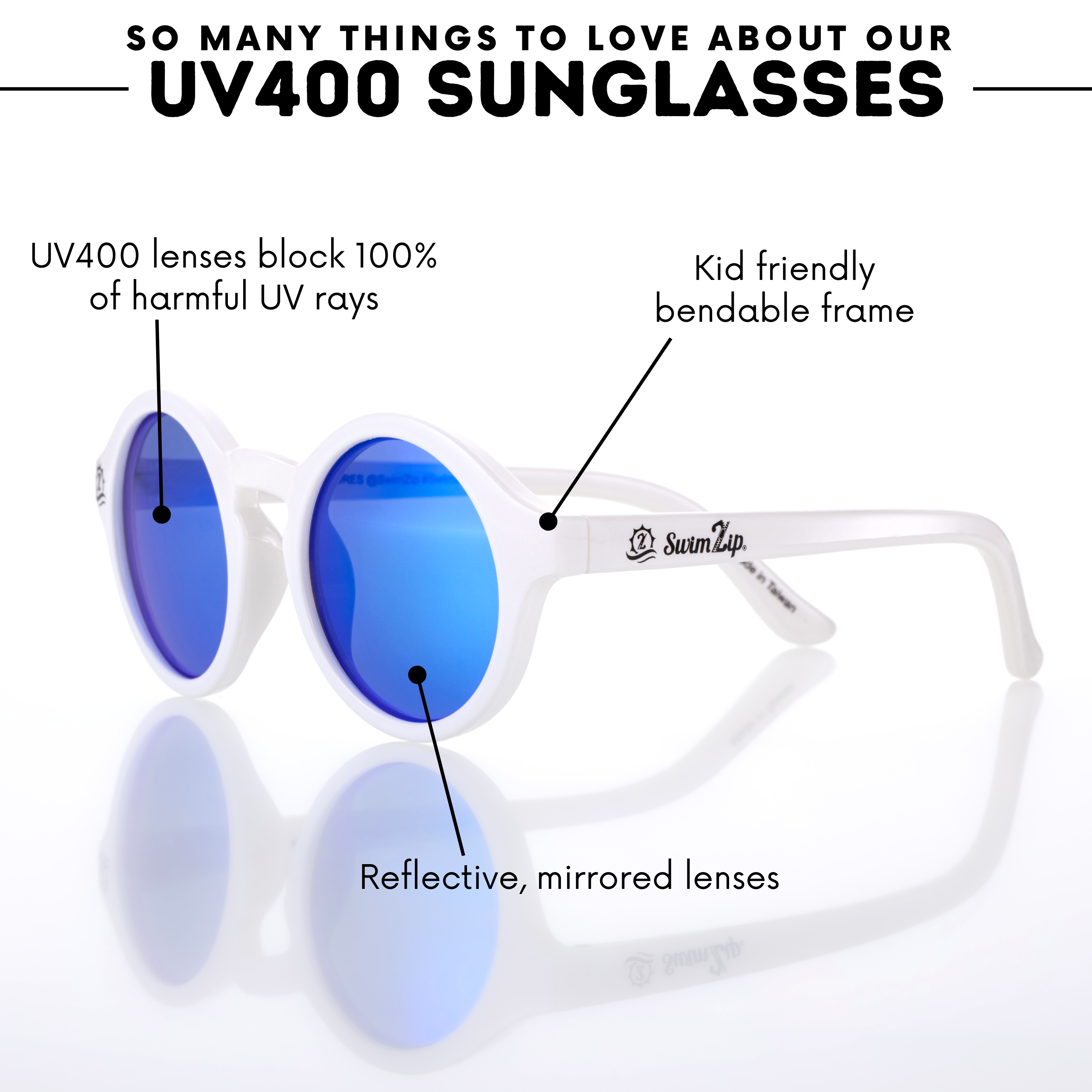 Kids Round Sunglasses - White-SwimZip UPF 50+ Sun Protective Swimwear & UV Zipper Rash Guards-pos5