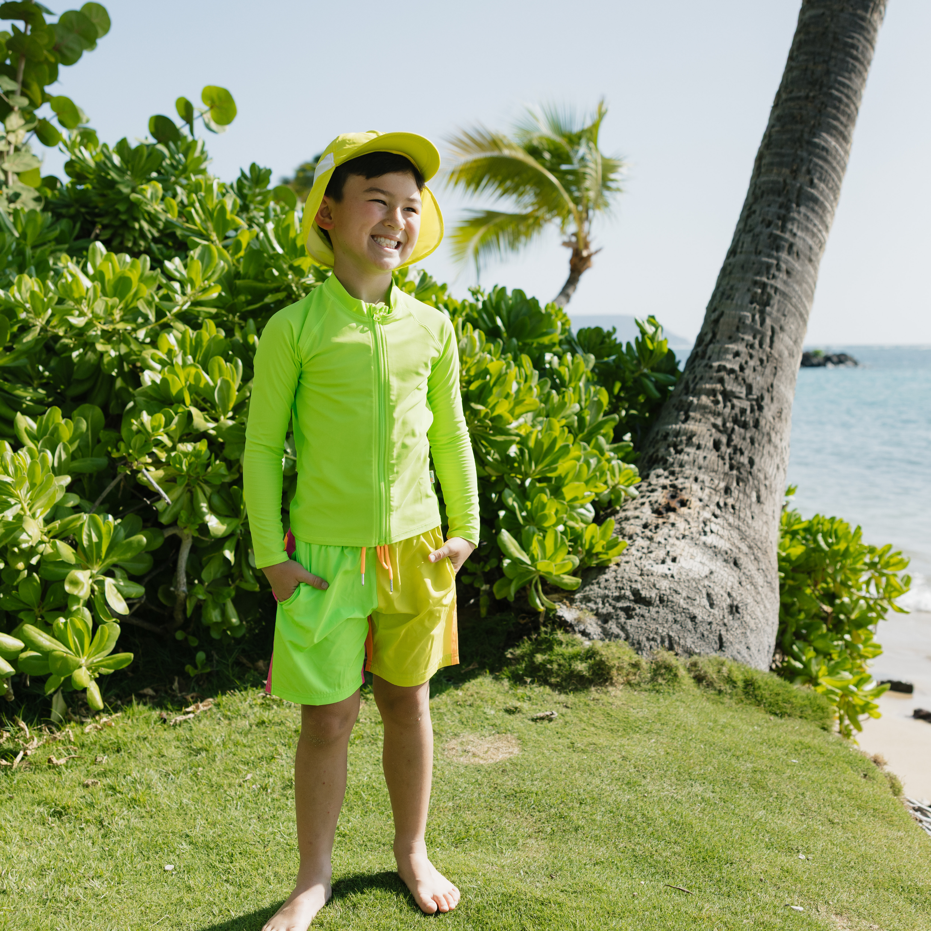 Kids UPF 50+ Long Sleeve Zipper Rash Guard Swim Shirt | "Electric Green"-SwimZip UPF 50+ Sun Protective Swimwear & UV Zipper Rash Guards-pos7