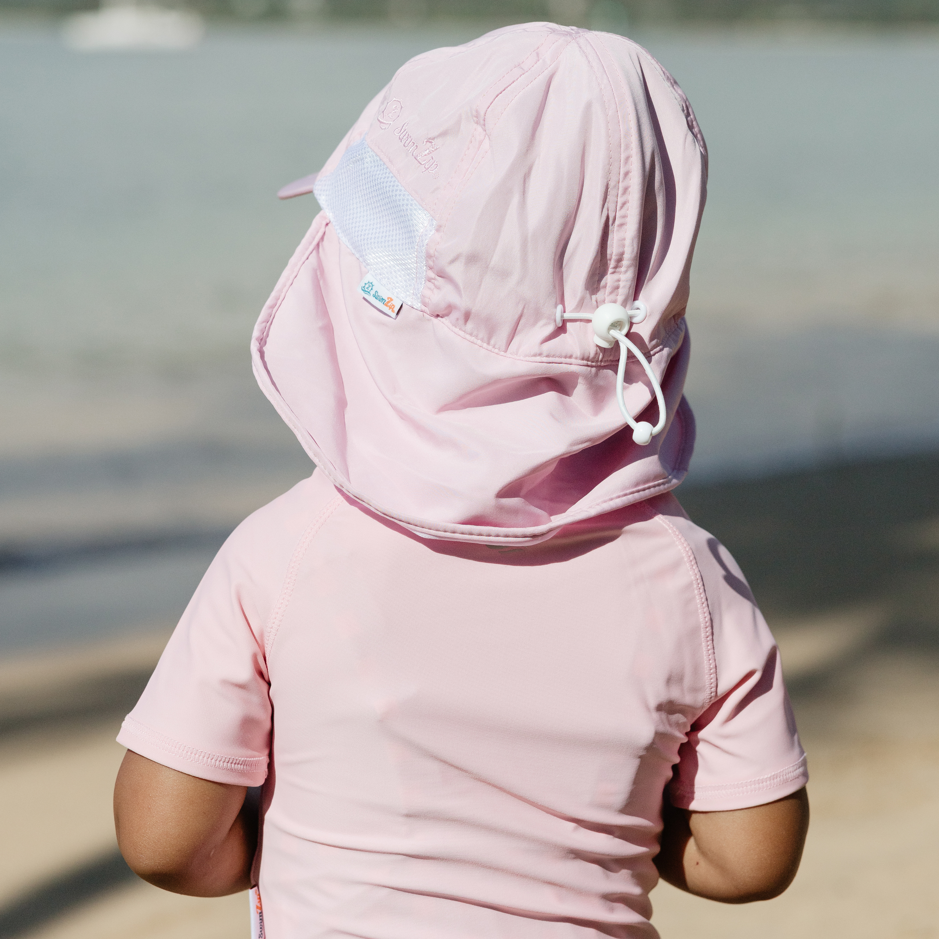 Kids Flap Hat | Pink-SwimZip UPF 50+ Sun Protective Swimwear & UV Zipper Rash Guards-pos3