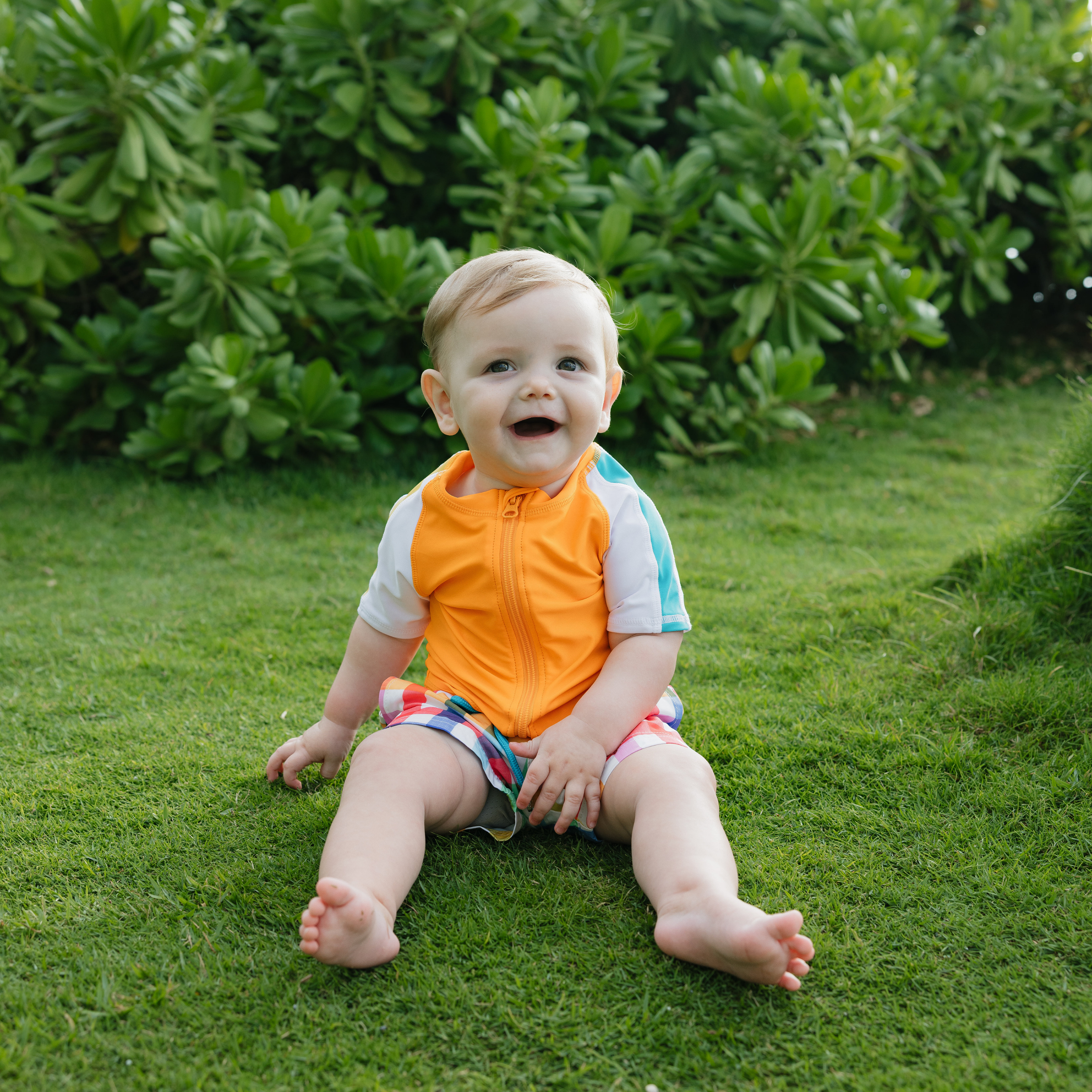 Boys Short Sleeve Zipper Rash Guard and Swim Trunk Set | "Picnic Party"-SwimZip UPF 50+ Sun Protective Swimwear & UV Zipper Rash Guards-pos9