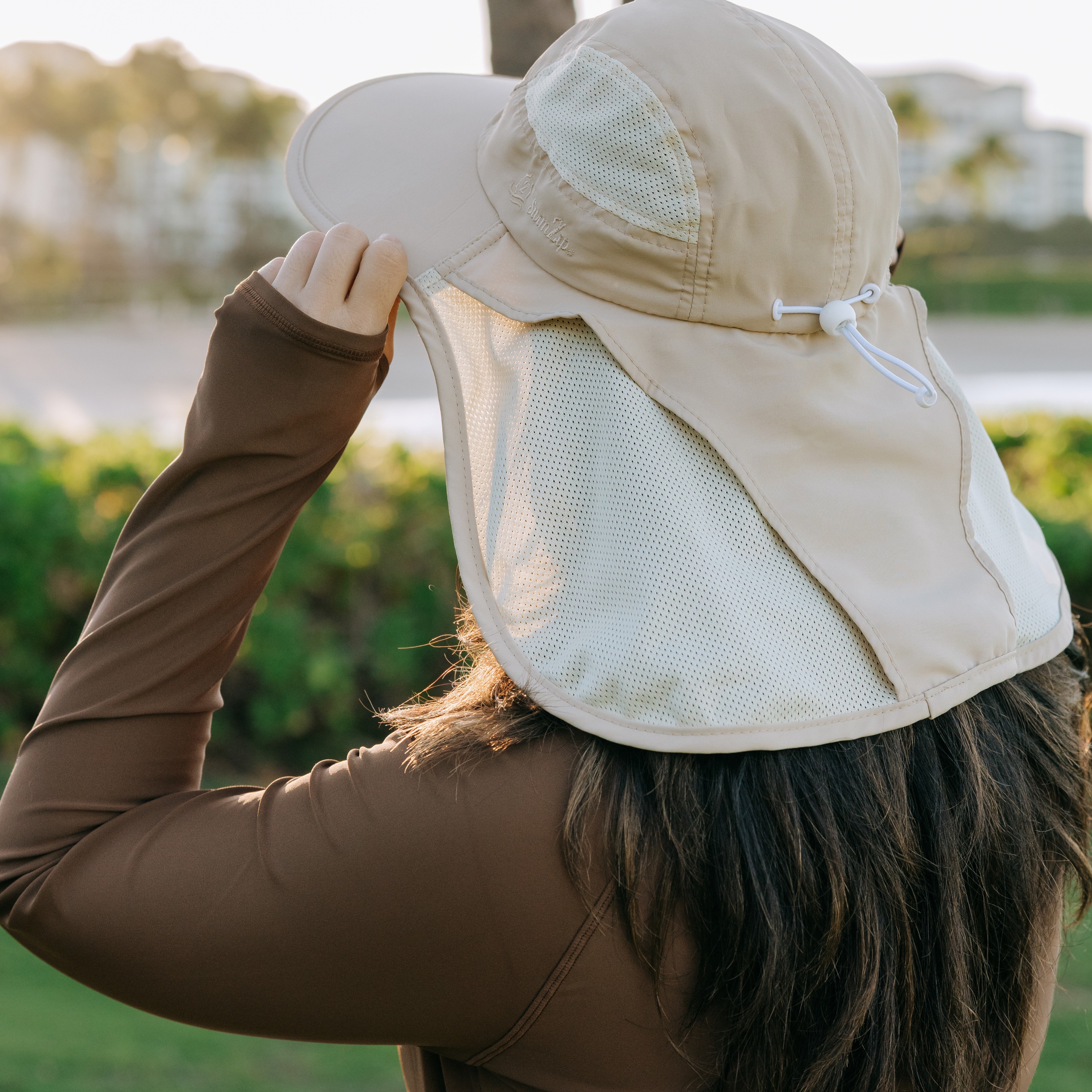 Adult Wide Brim + Flap Neck Sun Protective Adventure Hat | Beige-SwimZip UPF 50+ Sun Protective Swimwear & UV Zipper Rash Guards-pos5