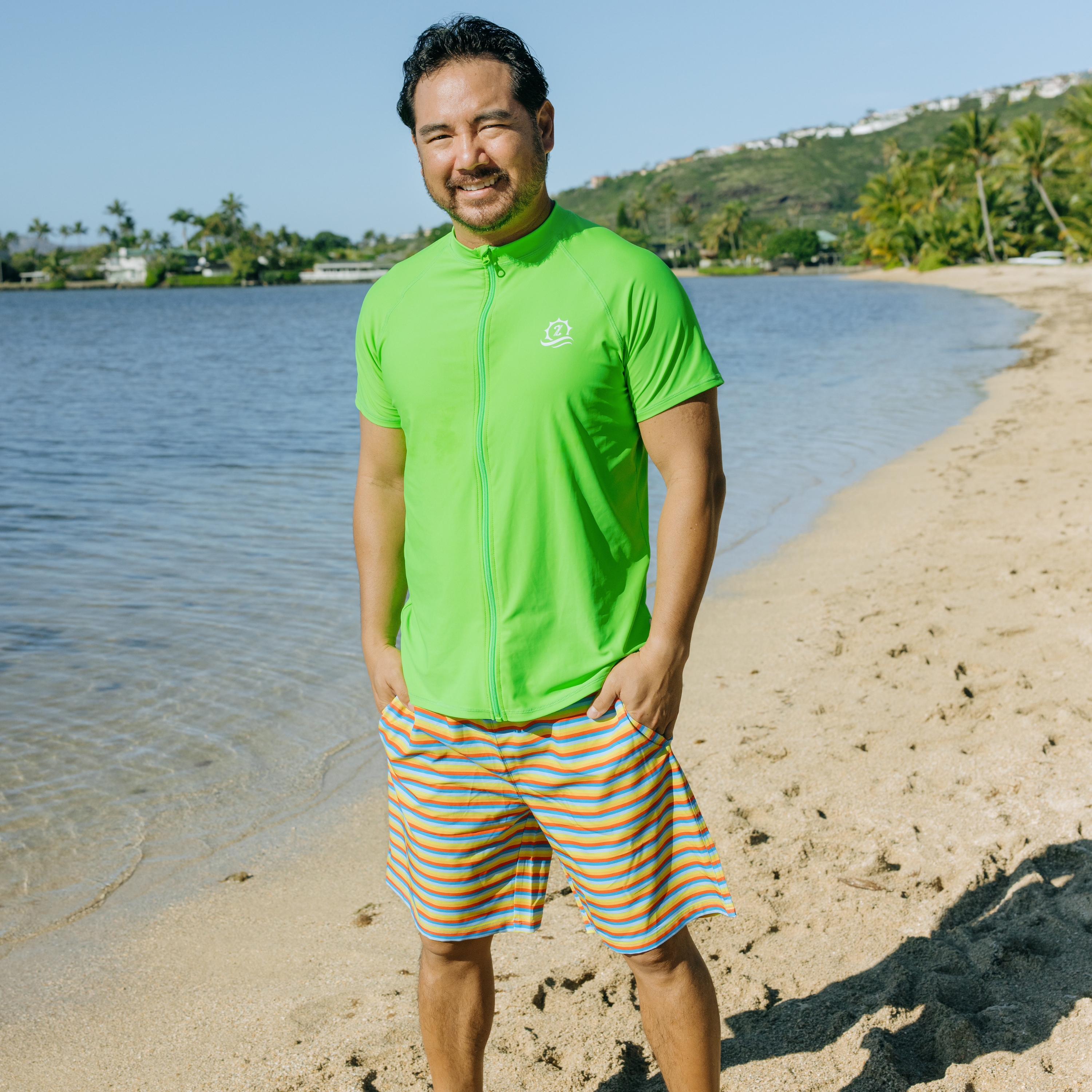 Men's 8" Swim Trunks Boxer Brief Liner | "Sunny Stripe"-SwimZip UPF 50+ Sun Protective Swimwear & UV Zipper Rash Guards-pos2