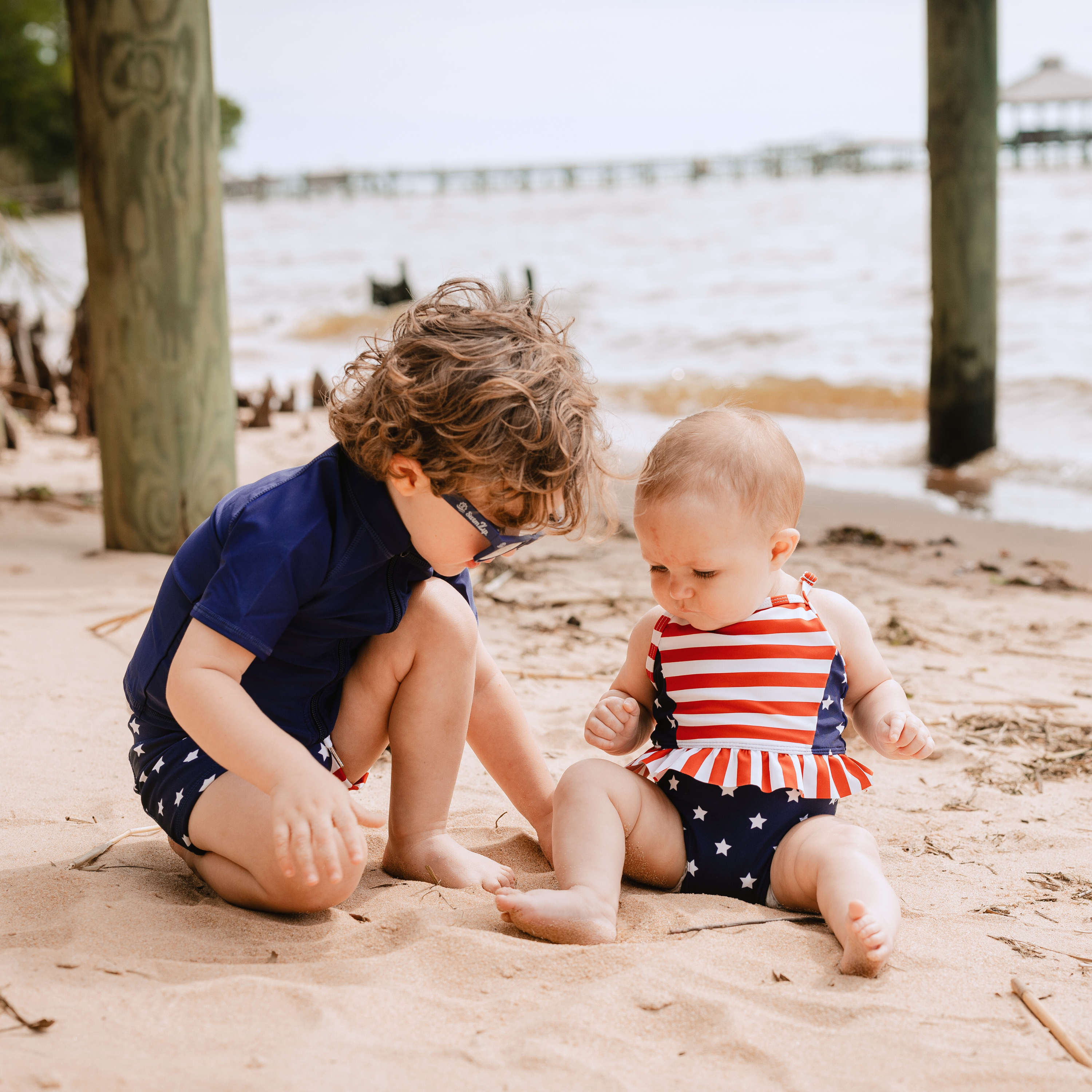 Kids Euro Swim Shorties | "Americana"-SwimZip UPF 50+ Sun Protective Swimwear & UV Zipper Rash Guards-pos10
