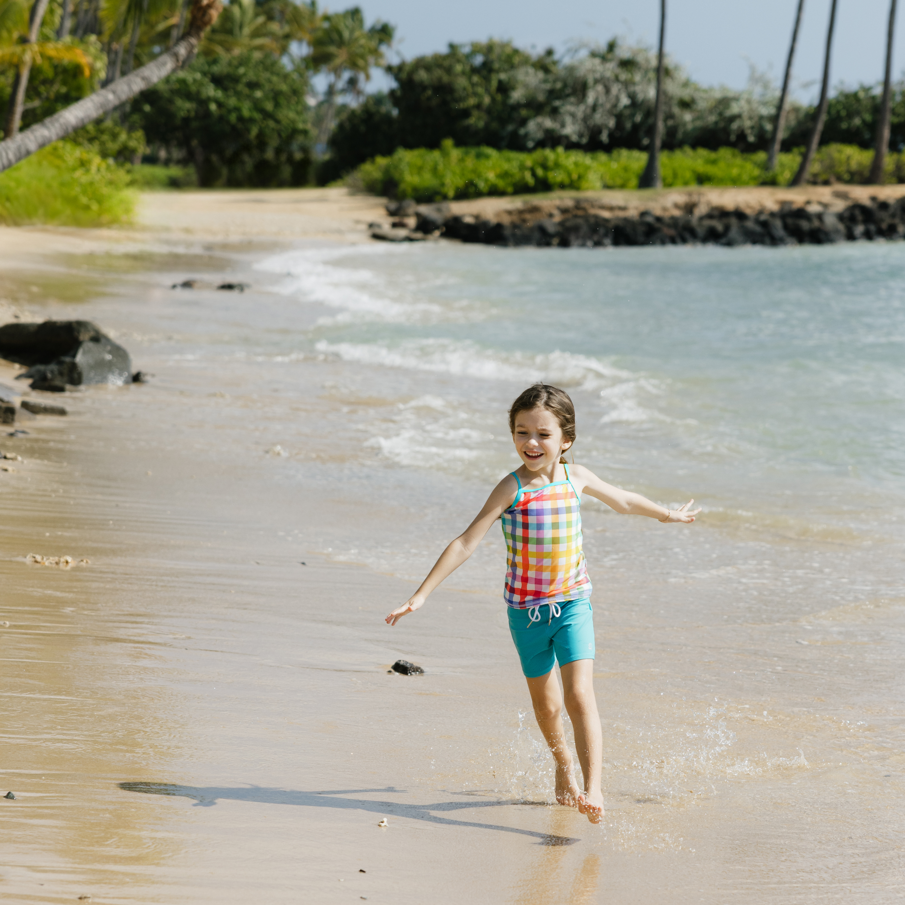 Girls Long Sleeve Rash Guard + Tankini Shorts Set (3 Piece) | "Picnic Party"-SwimZip UPF 50+ Sun Protective Swimwear & UV Zipper Rash Guards-pos3