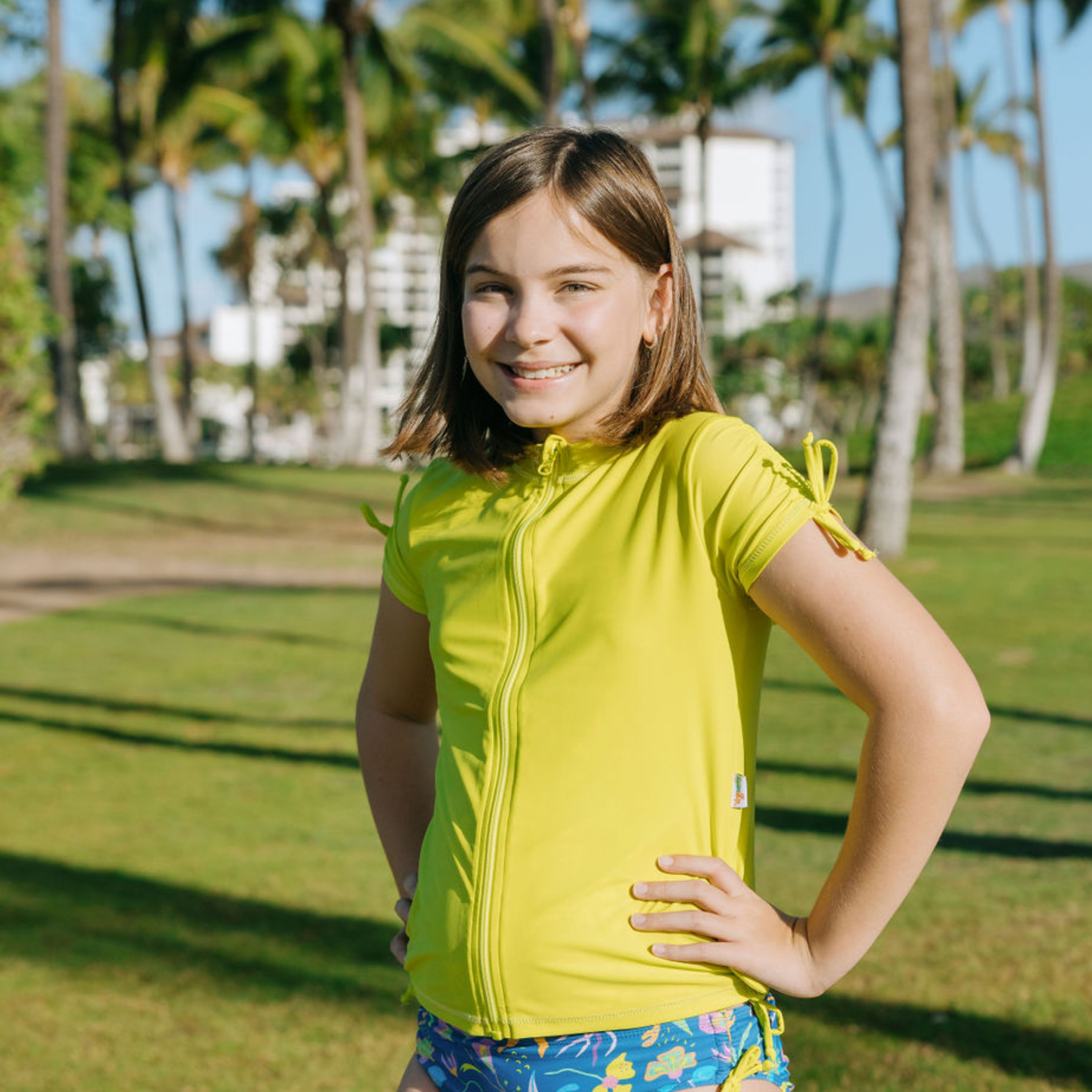 Girls Short Sleeve Rash Guard + Tankini Bikini Set (3 Piece) | "Tropadelic”-SwimZip UPF 50+ Sun Protective Swimwear & UV Zipper Rash Guards-pos8