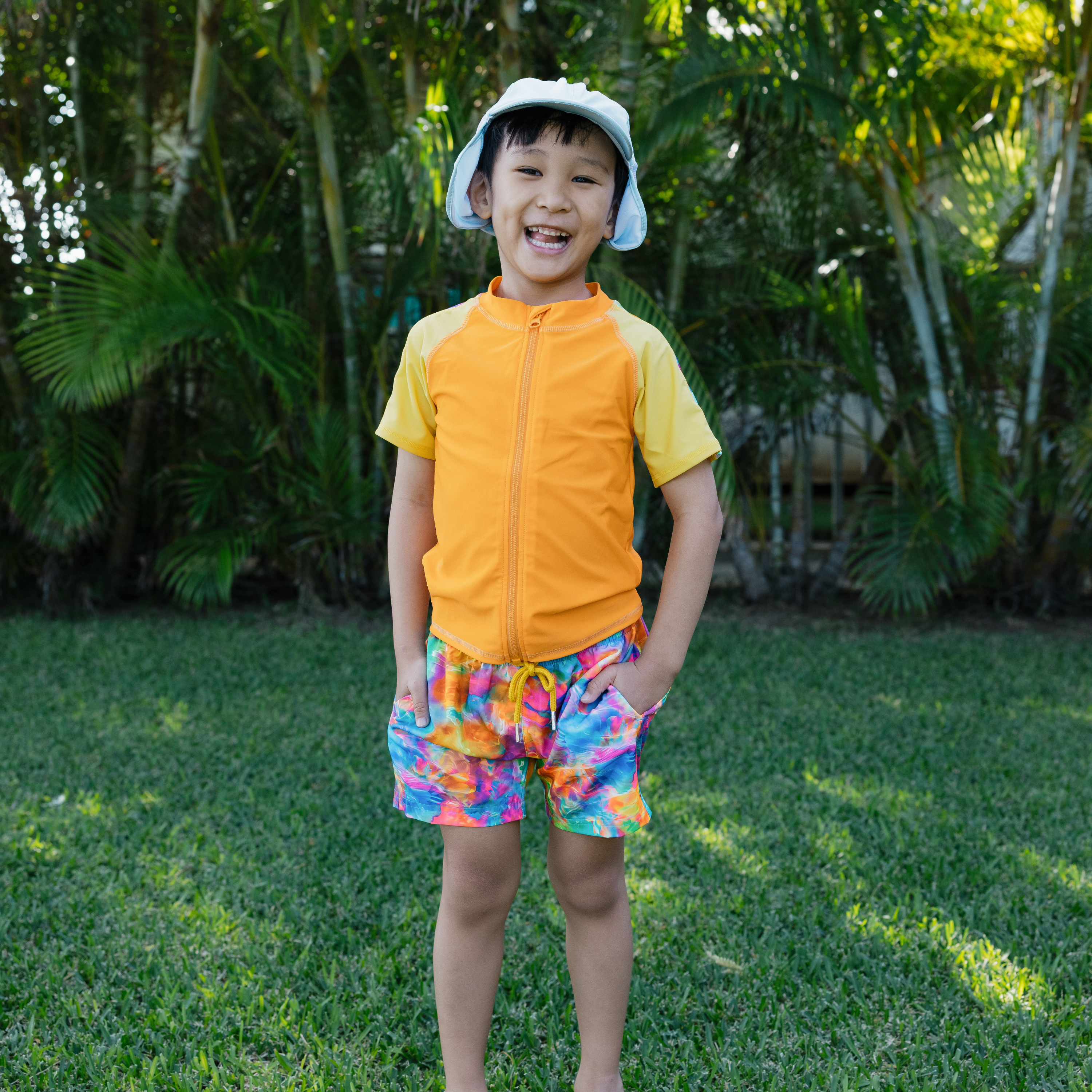 Boys Short Sleeve Zipper Rash Guard and Swim Trunk Set | "Impressions"-SwimZip UPF 50+ Sun Protective Swimwear & UV Zipper Rash Guards-pos7