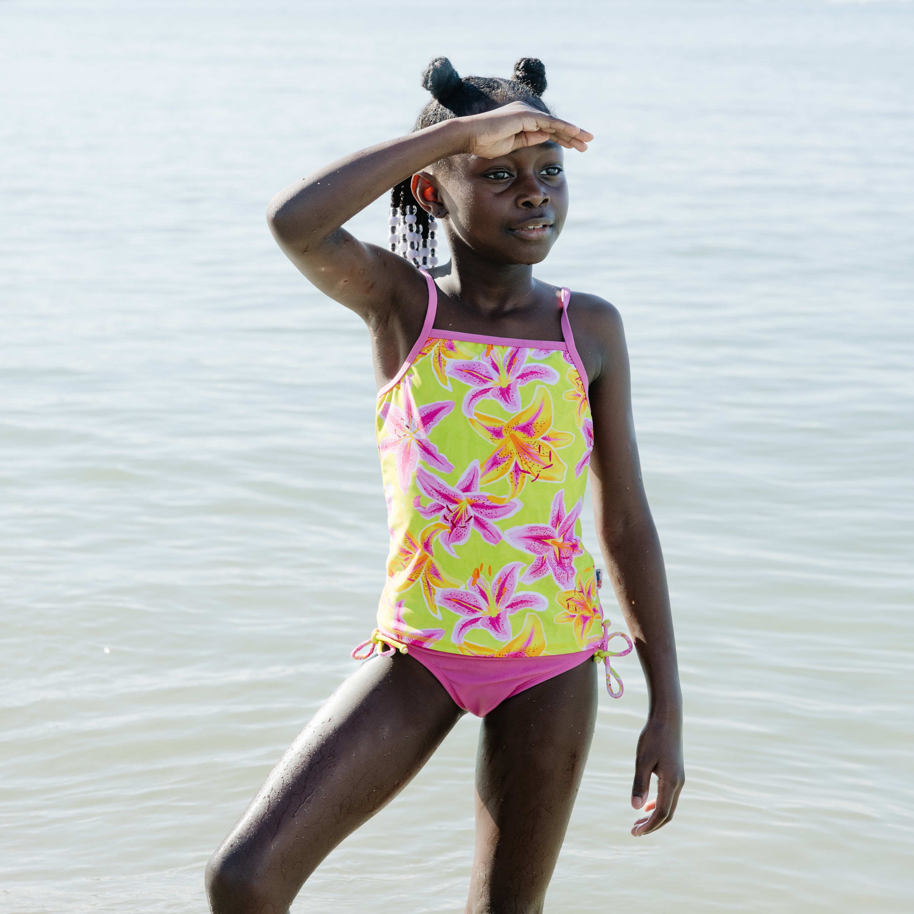 Girls Long Sleeve Rash Guard + Tankini Bikini Set (3 Piece) | "Floral Takeover"-SwimZip UPF 50+ Sun Protective Swimwear & UV Zipper Rash Guards-pos3